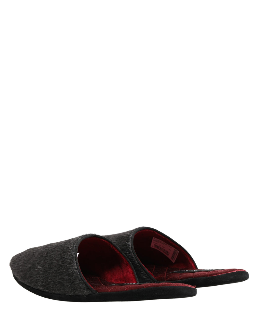 Chaussures slippers Dolce & Gabbana en laine gris foncé avec détails rouges, confortables et élégantes pour homme.