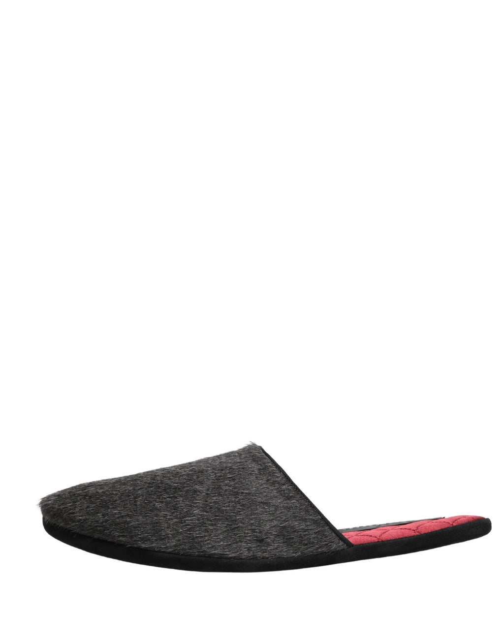 Chaussures slippers en laine gris foncé avec détails rouges par Dolce & Gabbana, vue de face.
