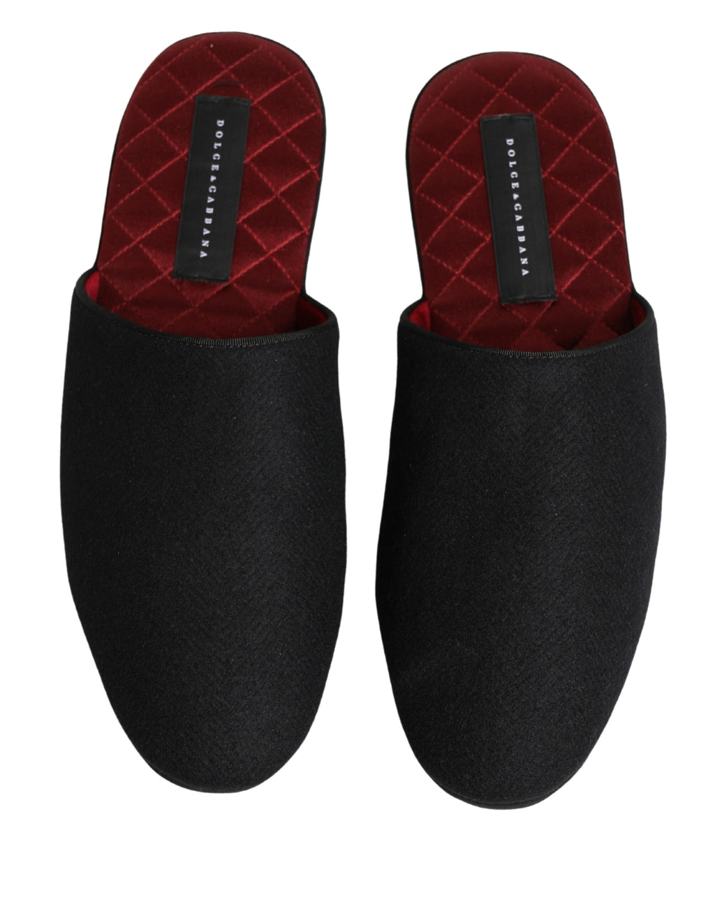 Chaussons en laine et cachemire noirs et rouges Dolce & Gabbana avec quilting, confortables et élégants.