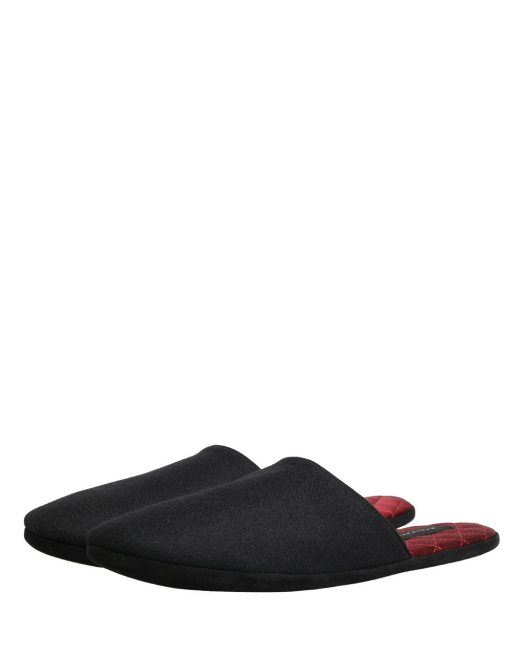 Chaussures de pantoufles en laine et cachemire noires et rouges Dolce & Gabbana, motif matelassé, confort et élégance.