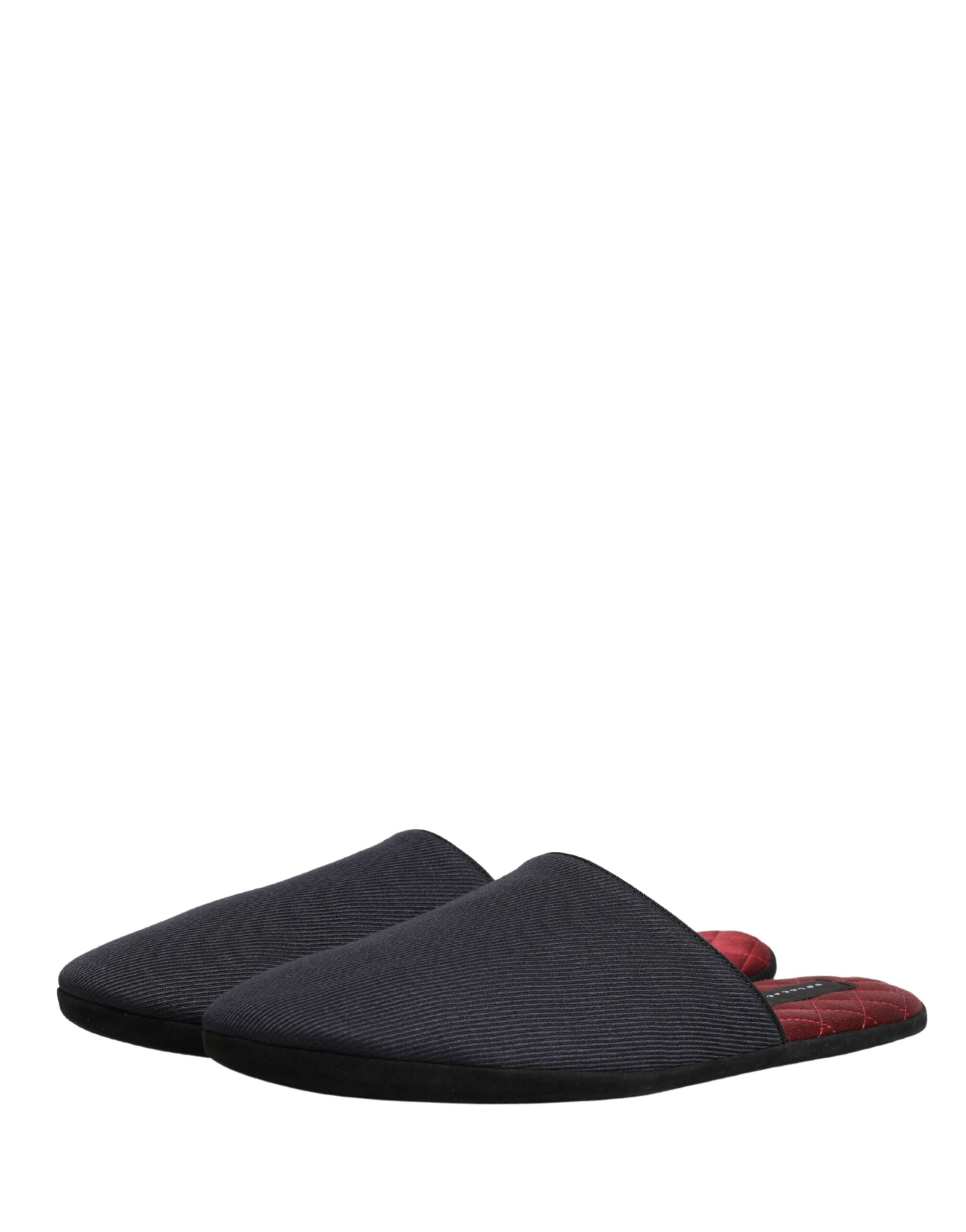 Pantoufles en laine et coton bleu marine foncé Dolce & Gabbana avec motif Chevron rouge, confortables et élégantes.