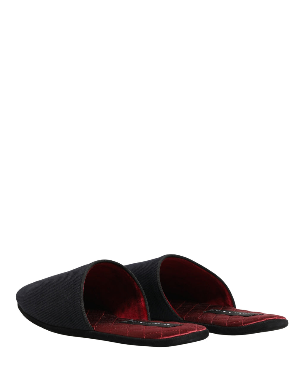 Chaussures slippers Dolce & Gabbana en laine et coton bleu marine foncé avec motif chevron rouge, confortables et élégantes.