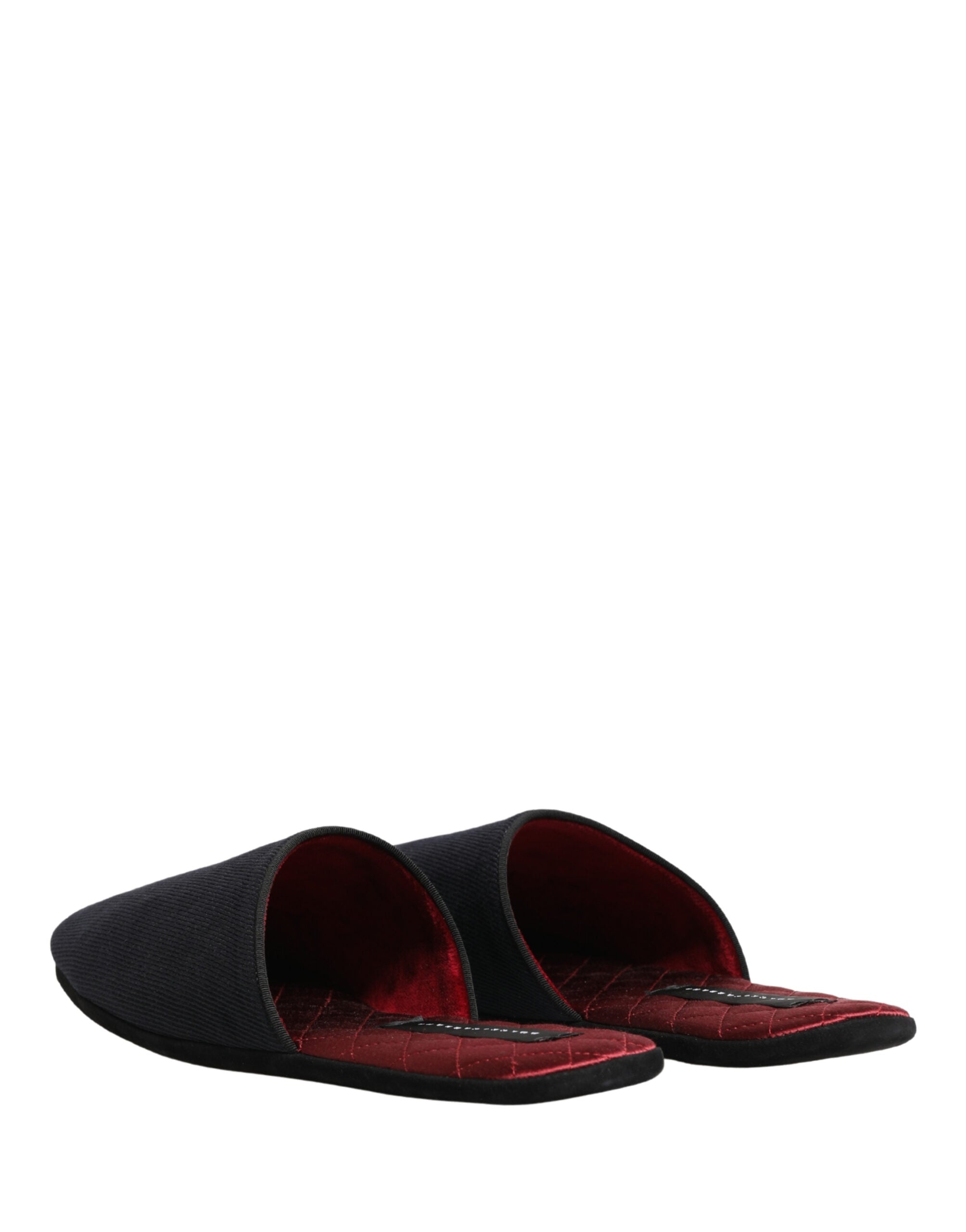 Chaussures slippers Dolce & Gabbana en laine et coton bleu marine foncé avec motif chevron rouge, confortables et élégantes.