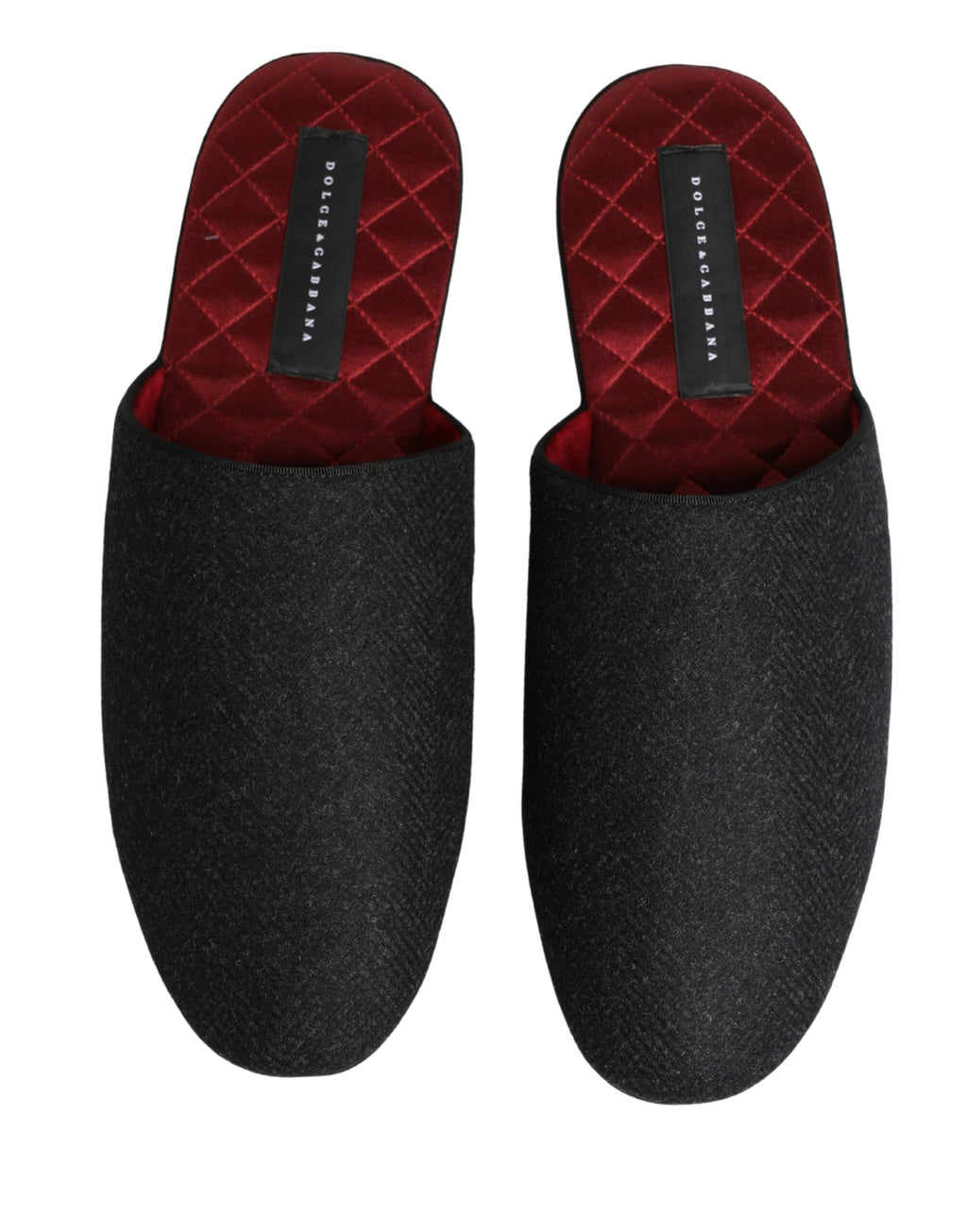 Pantoufles Dolce & Gabbana en laine et cachemire anthracite avec empiècements matelassés, confortables et élégantes.