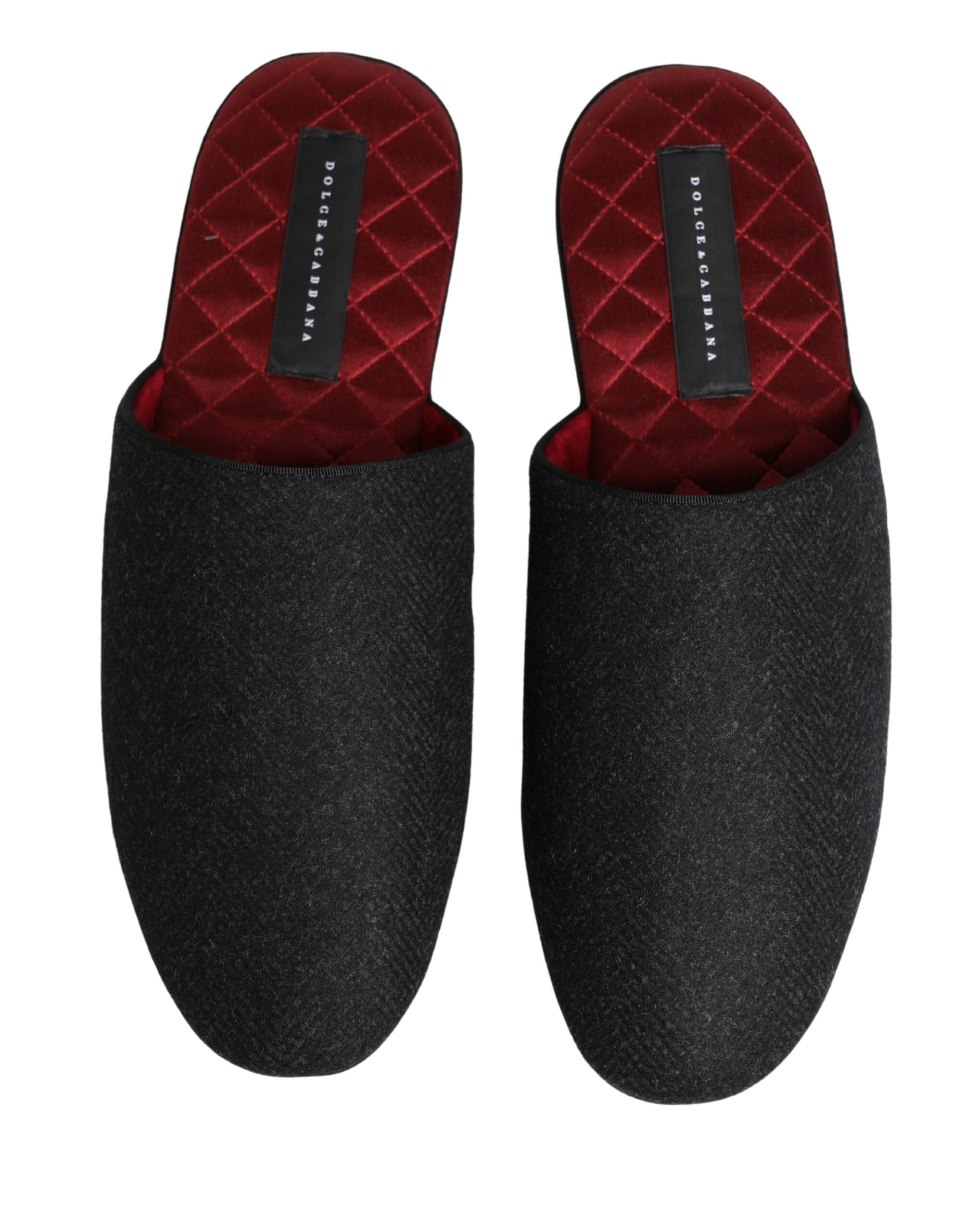 Pantoufles Dolce & Gabbana en laine et cachemire anthracite avec empiècements matelassés, confortables et élégantes.