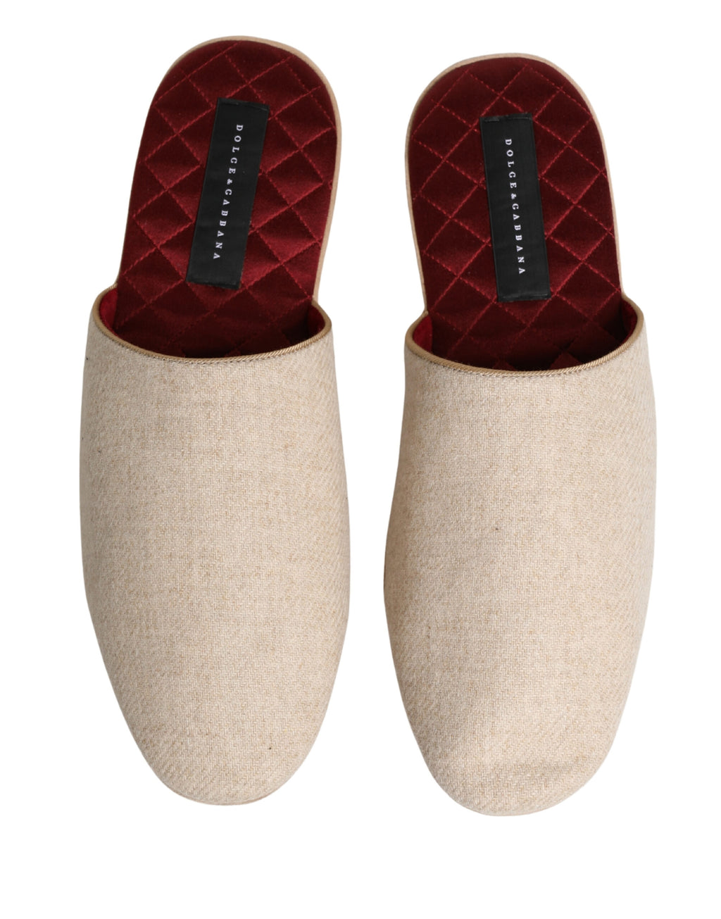 Chaussures slippers Dolce & Gabbana en laine de Shetland beige avec rembourrage rouge, confortables et élégantes.
