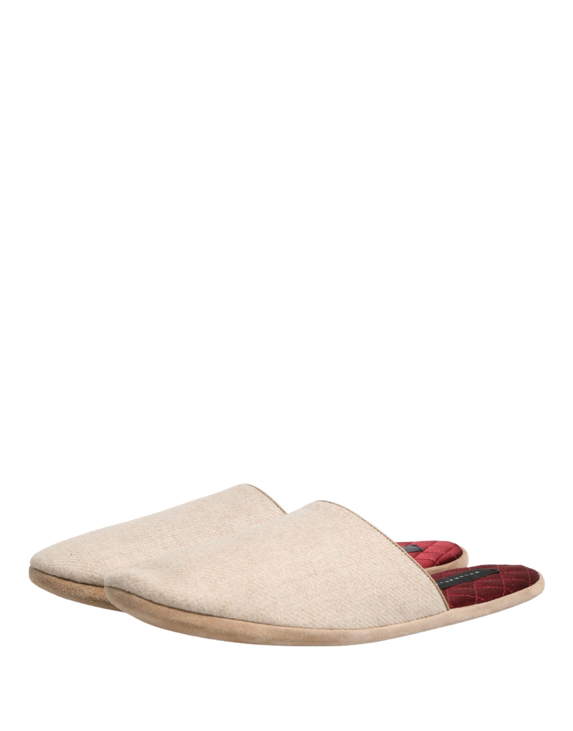 Chaussures slippers en laine Shetland beige et rouge de Dolce & Gabbana, avec rembourrage quilté élégante.