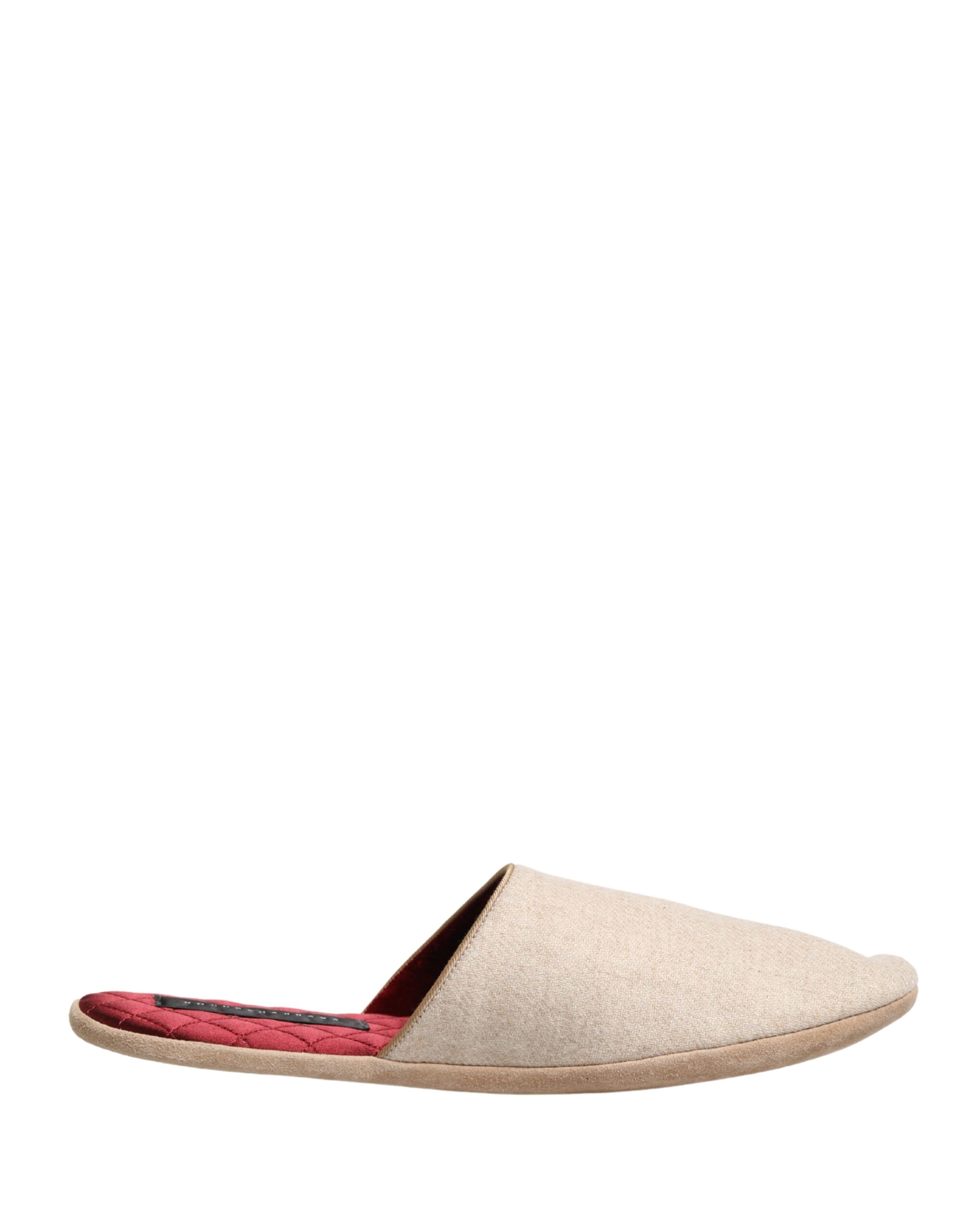 Chaussures Dolce & Gabbana en laine Shetland beige et rouge, slippers rembourrés avec motif quilté.