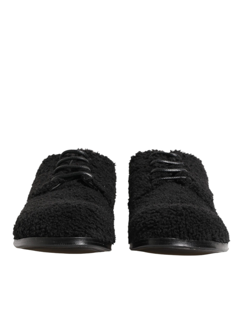 Chaussures Riccio en shearling noir pour homme de Dolce & Gabbana, derby élégantes avec détails en cuir.