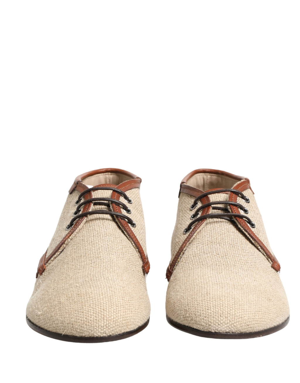 Chaussures Derby pour homme Dolce & Gabbana en toile beige avec lacets, élégantes chaussures de ville en cuir.