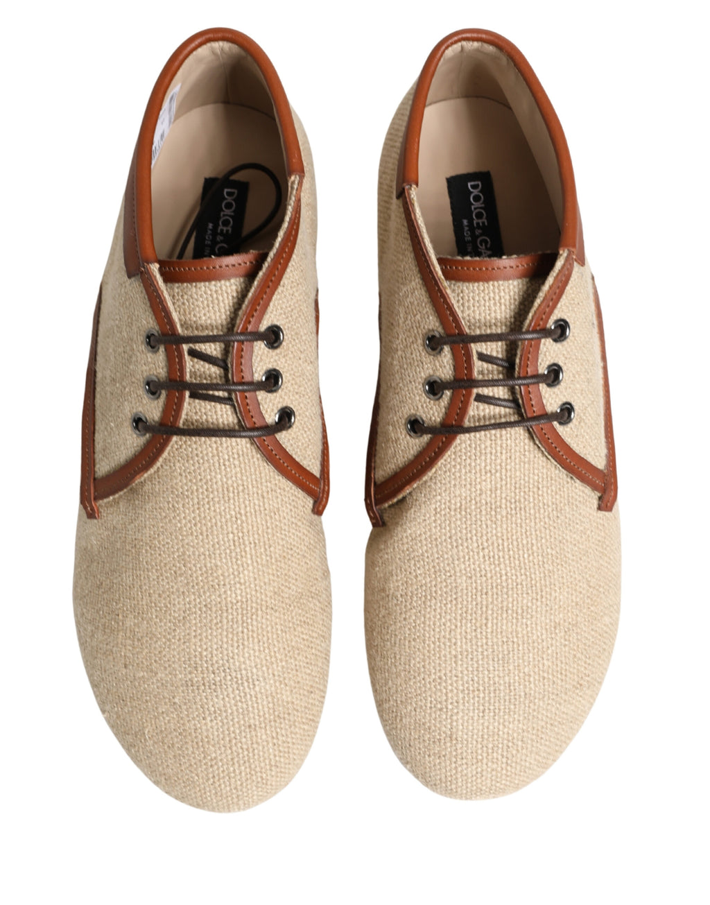 Chaussures derby pour homme en toile beige de Dolce & Gabbana avec laçage, style élégant et sophistiqué.