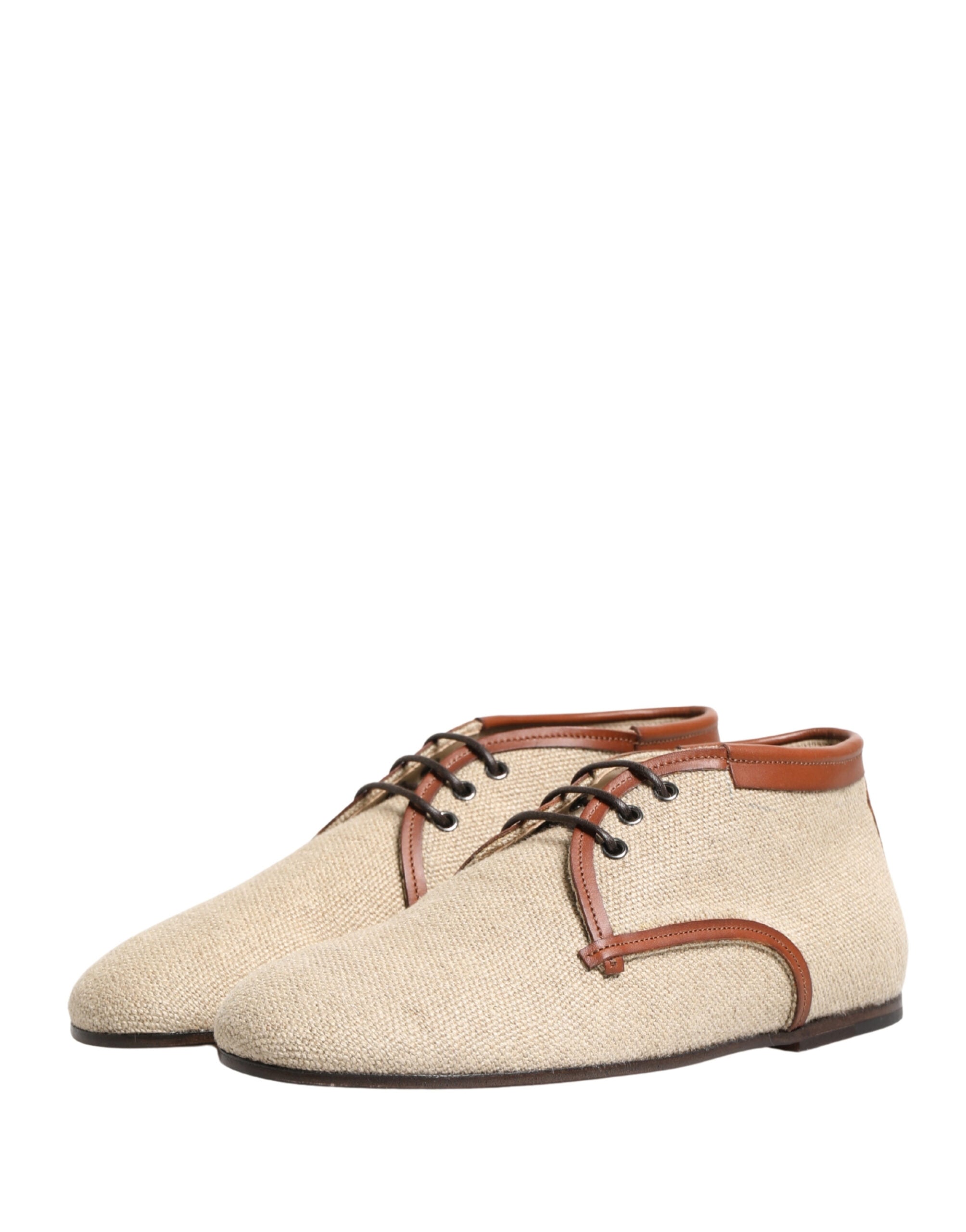 Chaussures Derby pour homme Dolce & Gabbana en toile beige, lacets, élégantes et classiques pour dressing formel.