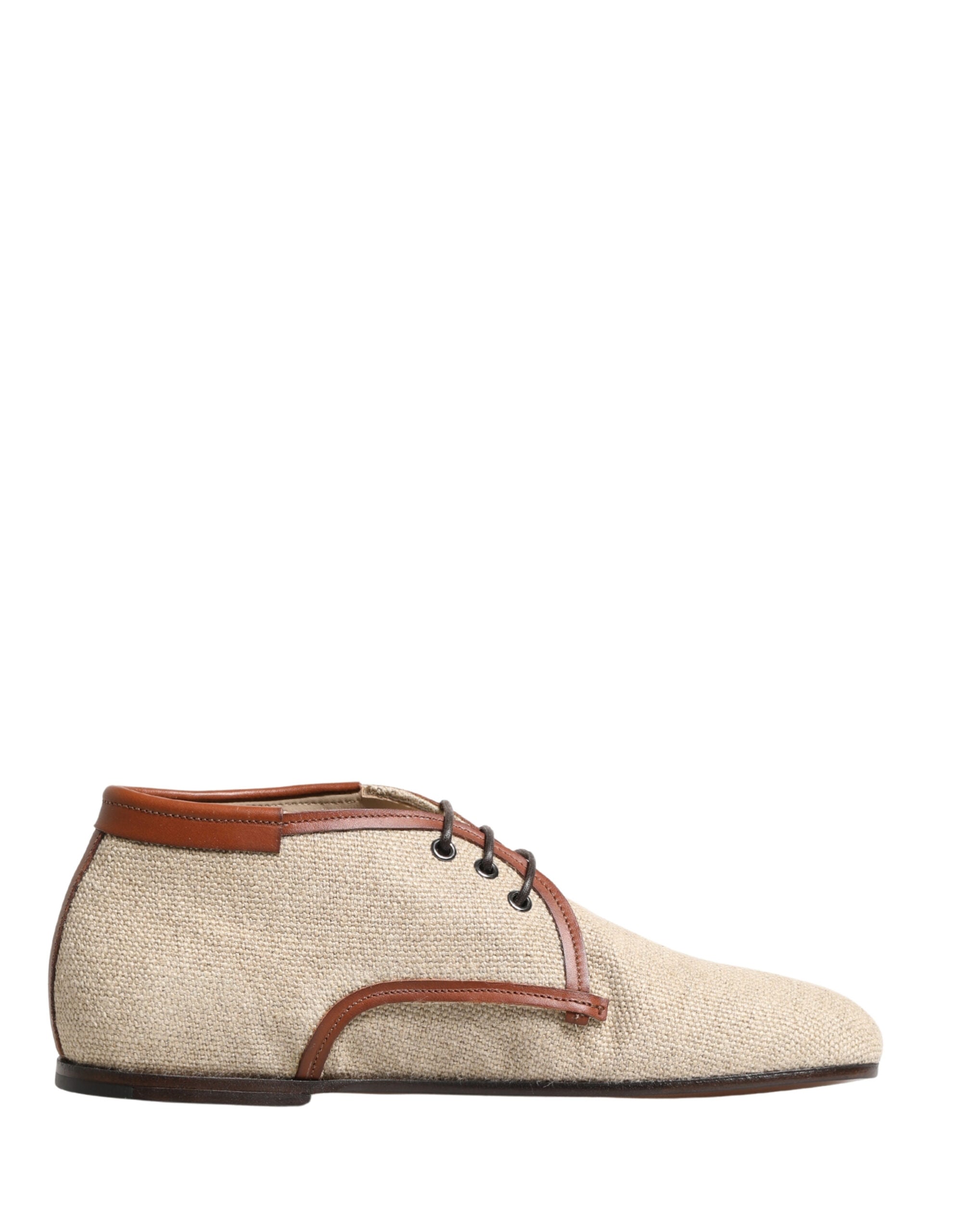 Chaussures habillées pour homme Dolce & Gabbana, derbies en toile beige avec lacets, style élégant et sophistiqué.