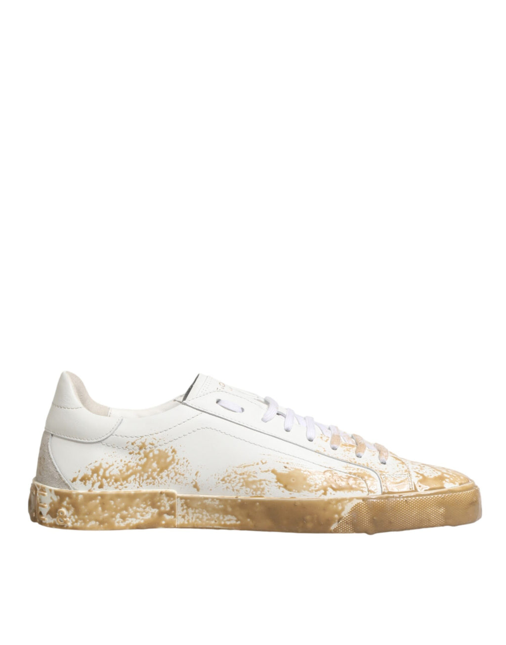 Chaussures basses blanches en cuir avec effet peinture de Dolce & Gabbana, sneakers élégants pour femmes.