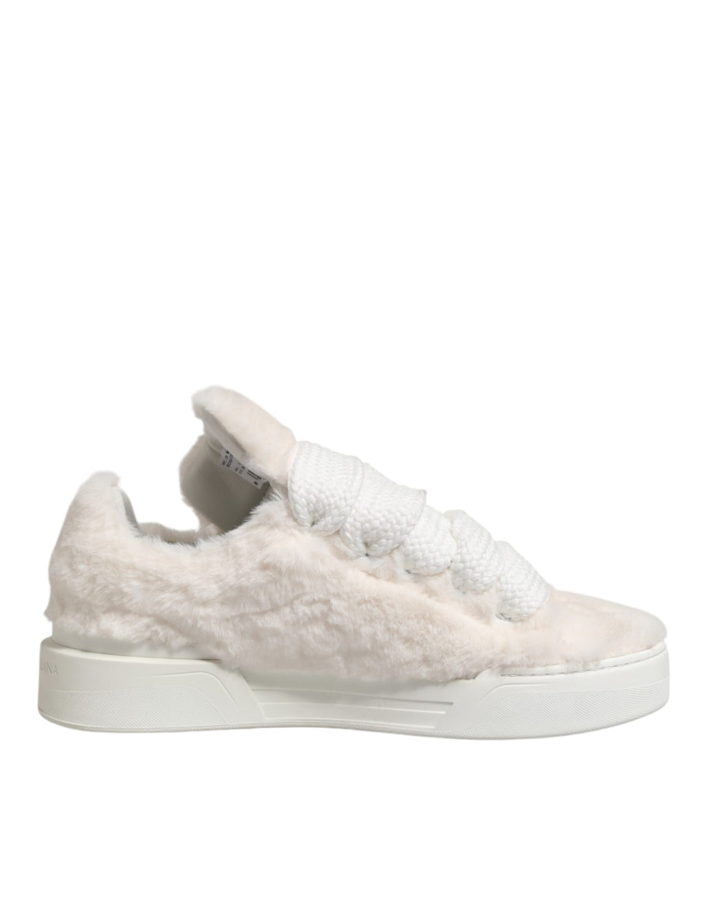 Chaussures sneakers basses blanches en shearling en fourrure Dolce & Gabbana Bianco, style décontracté et élégant.