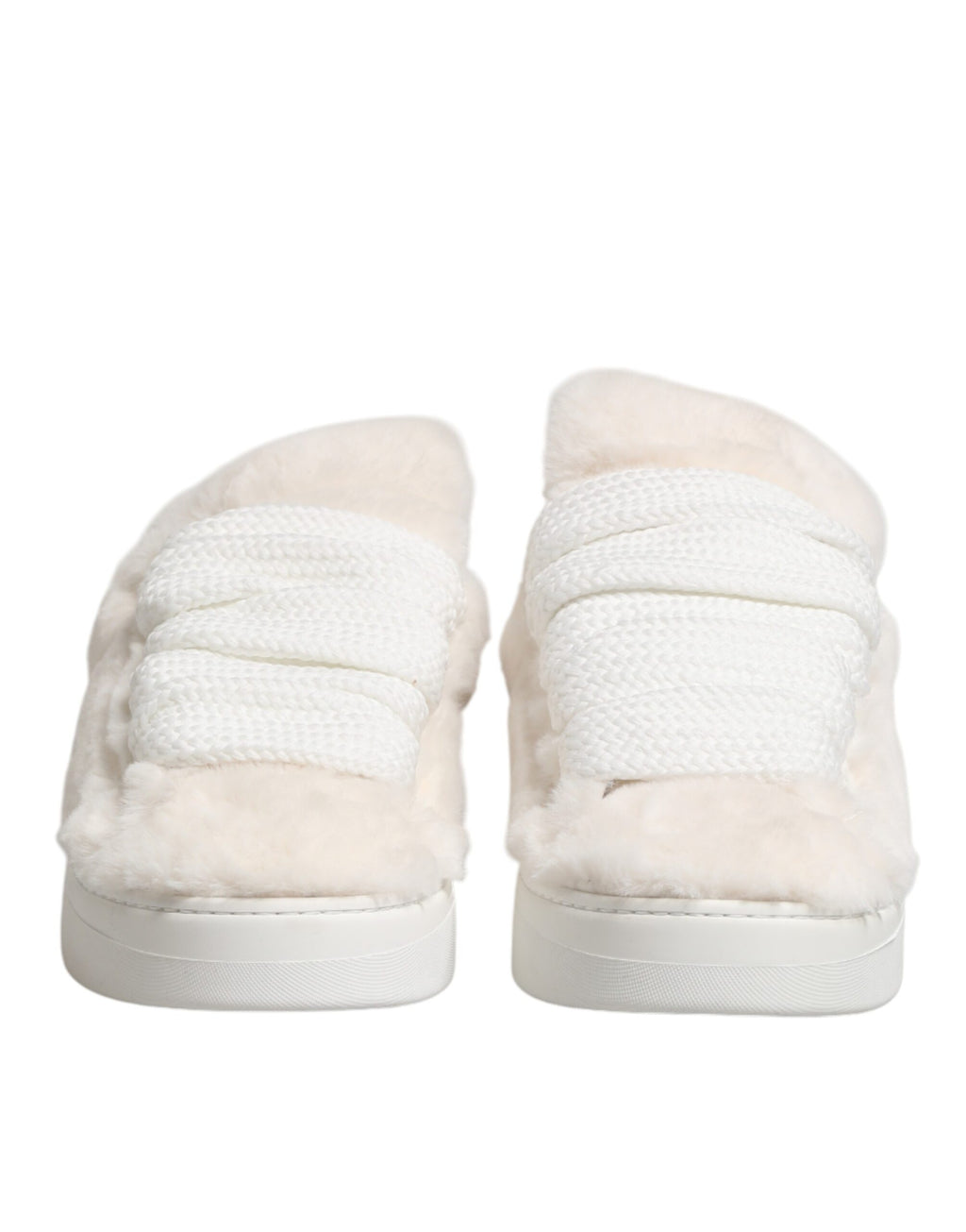 Chaussures basses en fourrure shearling blanche Dolce & Gabbana, baskets en cuir blanc avec détails en fourrure pour femmes
