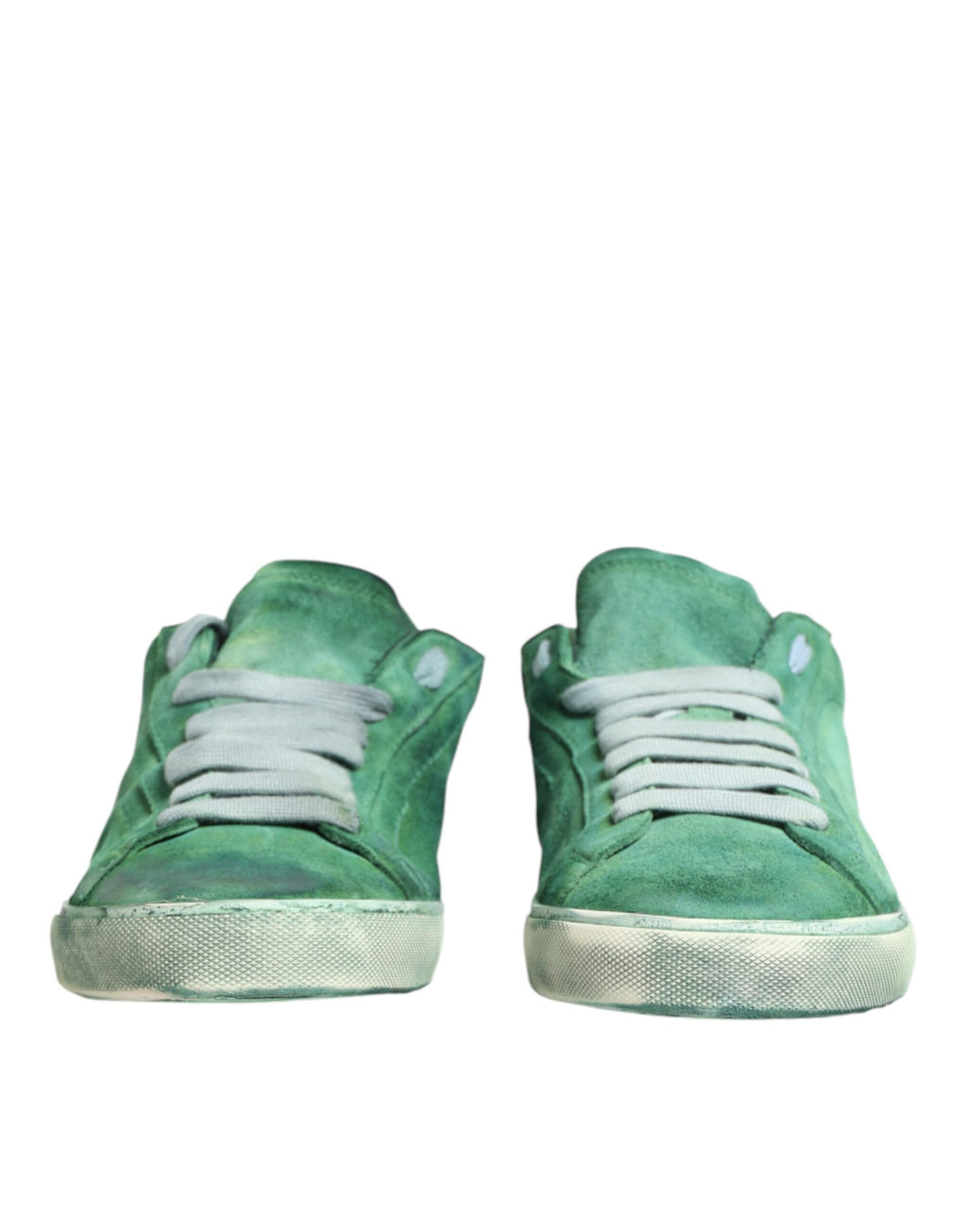 Chaussures sneakers basses en daim vert Dolce & Gabbana avec logo DG sur la semelle, style décontracté et moderne.