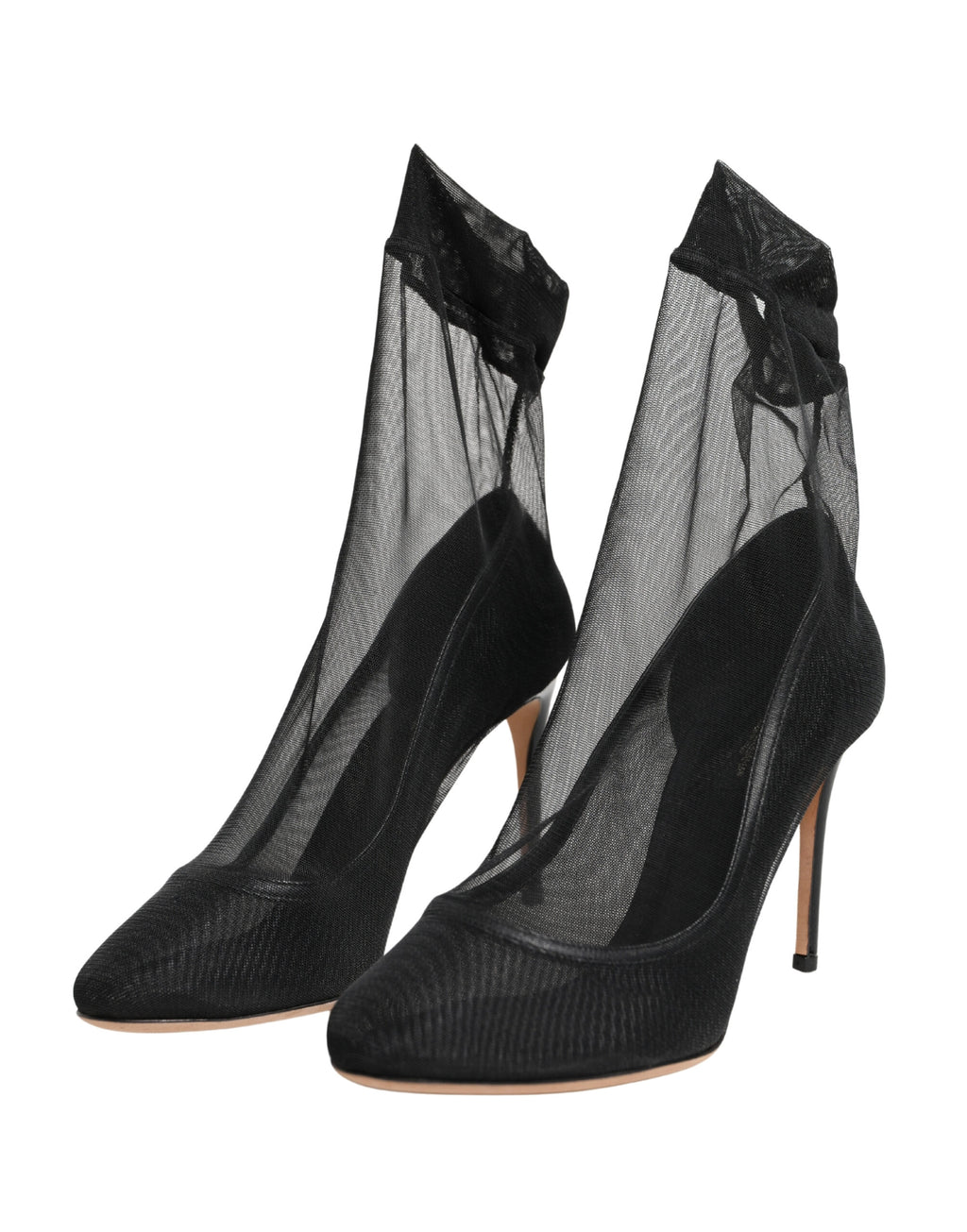 Chaussures bottines en nylon stretch noir Dolce & Gabbana, baskets élégantes avec mesh transparent et talons.