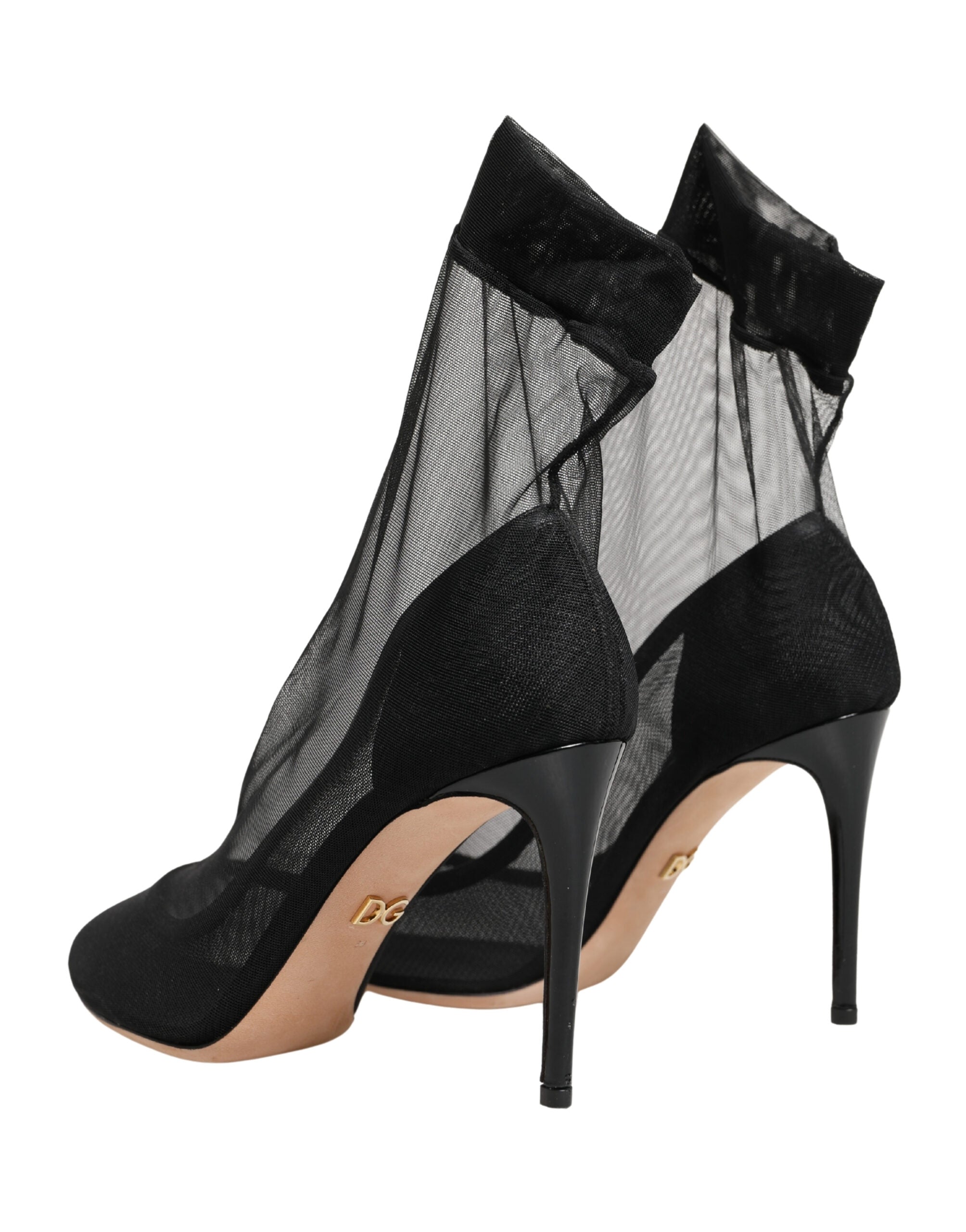Bottes noires en nylon stretch et mesh de Dolce & Gabbana, chaussures élégantes avec semelle épaisse et design moderne