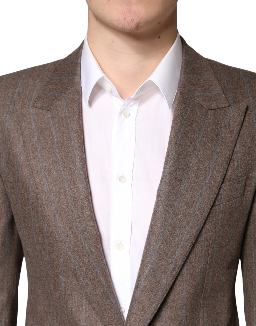 Veste blazer marron à rayures Dolce & Gabbana à un seul bouton, coupe élégante, tissu de haute qualité.