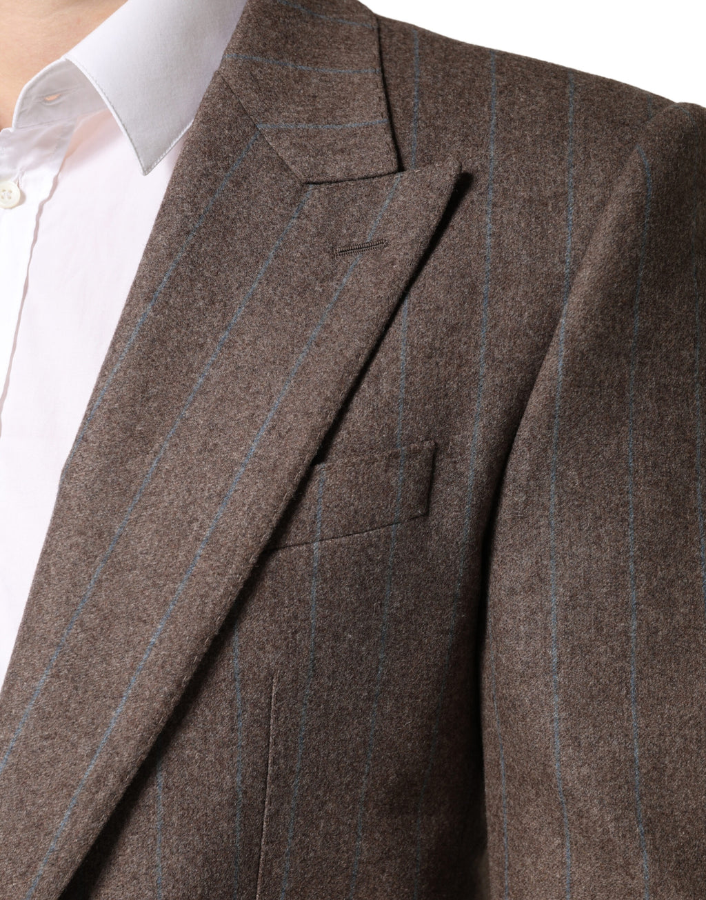Blazer marron à rayures Dolce & Gabbana, à un seul bouton, veste élégante en tissu élégant, vue de face.