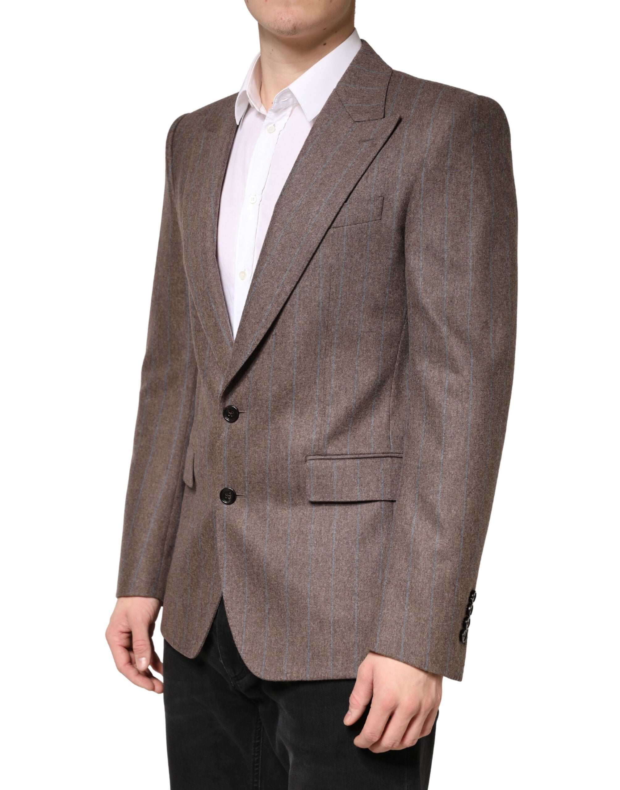 Veste blazer marron à rayures Dolce & Gabbana à boutonnière simple, style élégant et classique pour homme.