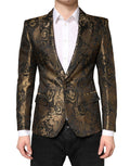 Blazer noir en jacquard doré de Dolce & Gabbana, costume à un bouton, veste de smoking élégante pour homme.