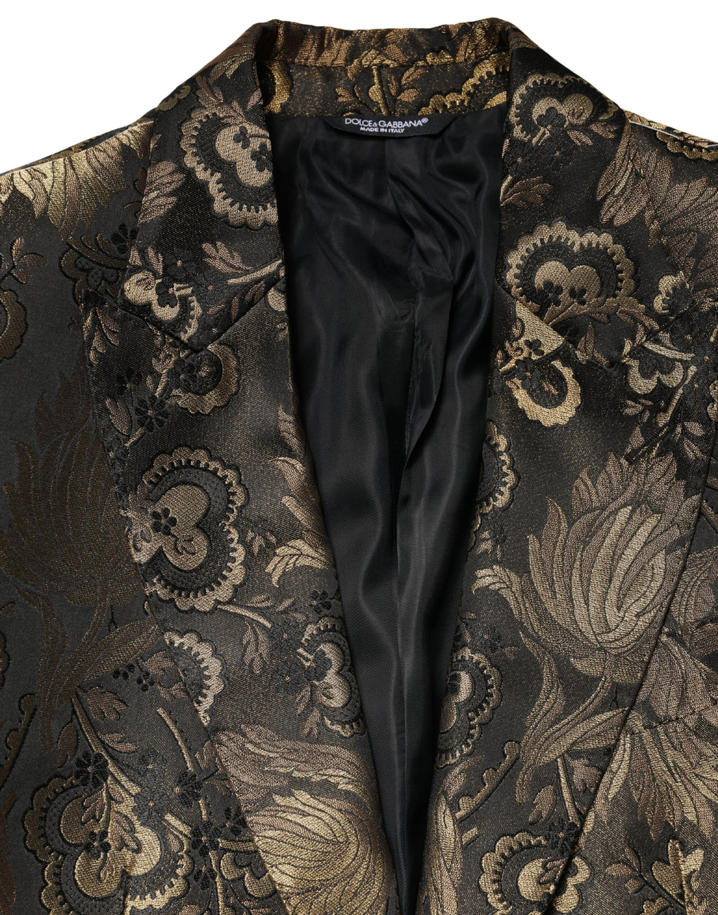 Veste de smoking en jacquard doré Dolce & Gabbana, à simple boutonnage, élégante et sophistiquée.