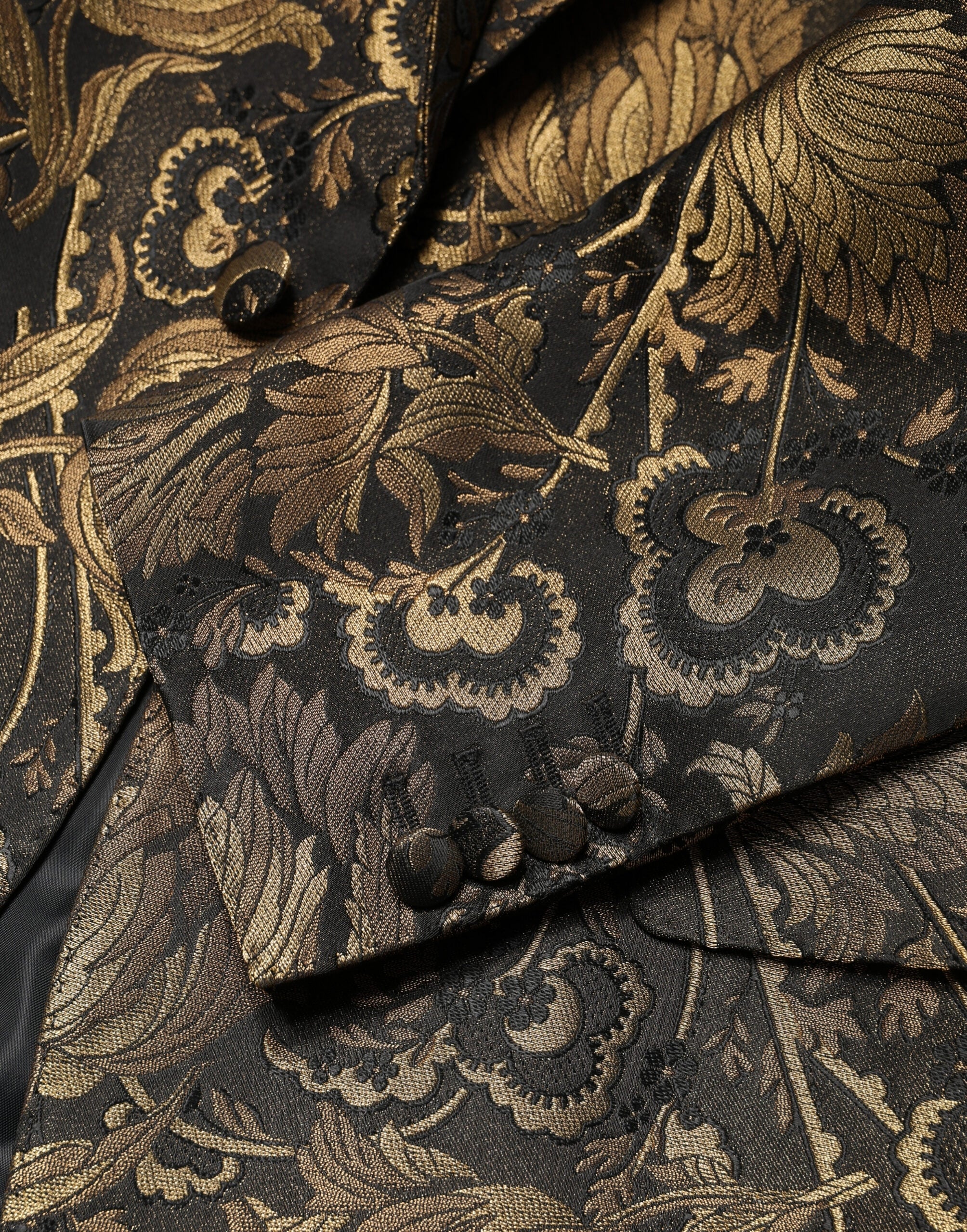 Blazer tuxedo doré en jacquard Dolce & Gabbana à un bouton, élégante veste à double boutonnage, style sophistiqué et luxe.