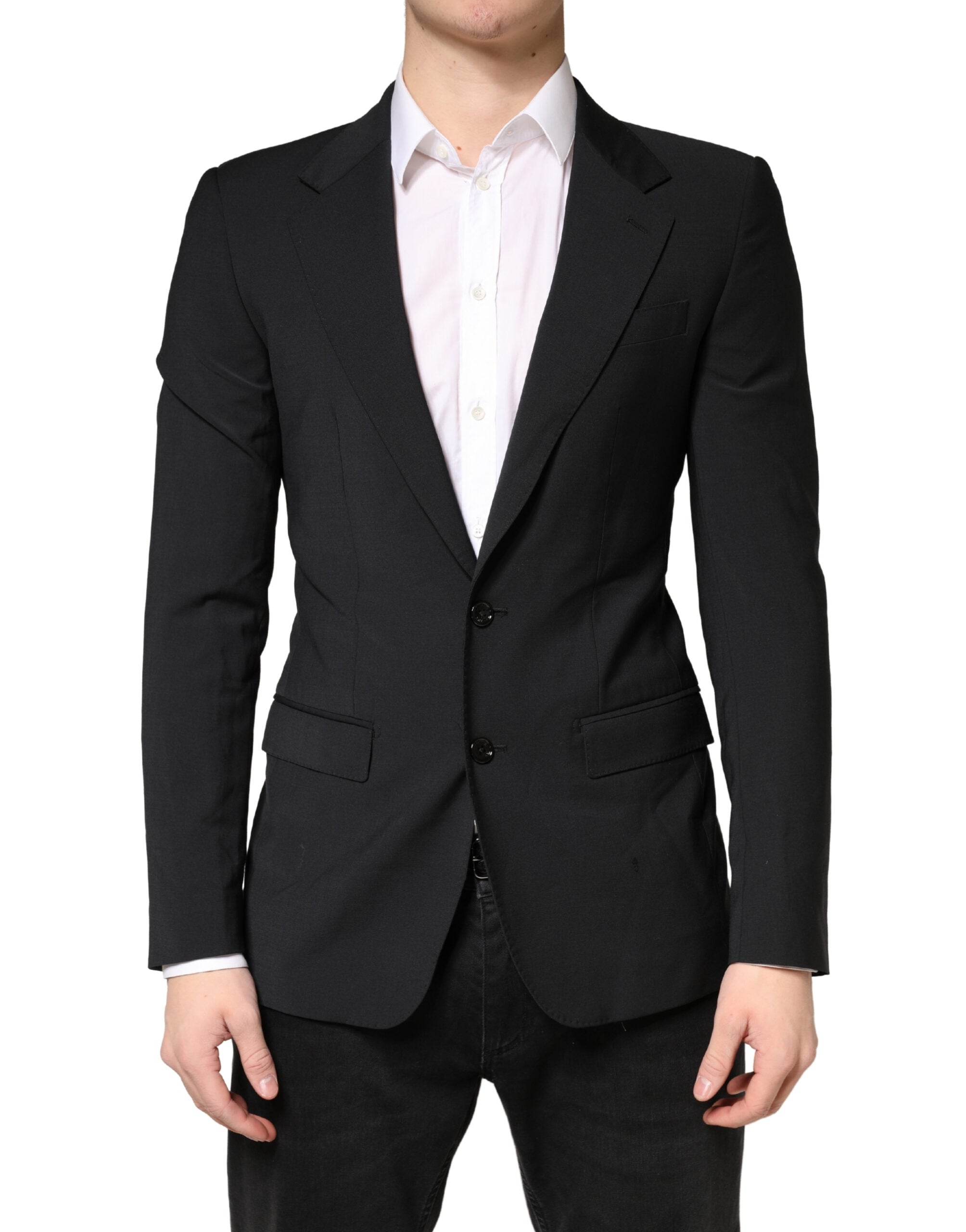 Veste de smoking noire Dolce & Gabbana MARTINI à un bouton, blazer homme élégant avec détails sophistiqués.