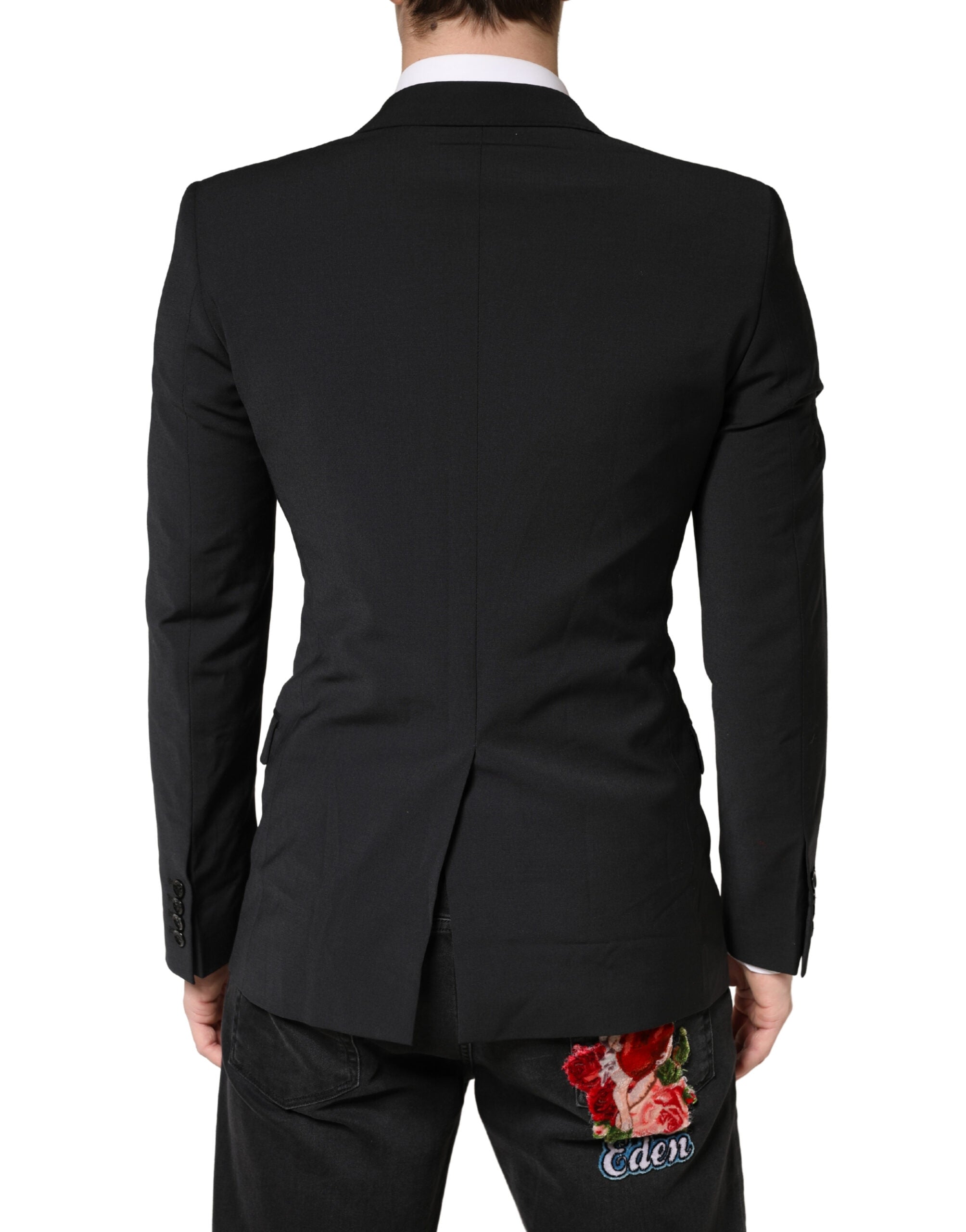 Veste de smoking noire Dolce & Gabbana Martini à un bouton, coupe croisée élégante avec détails sophistiqués.