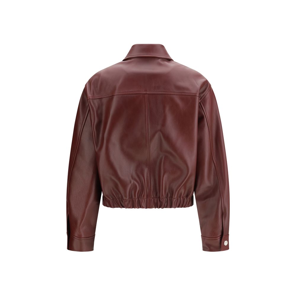 Veste en cuir de veau Bordeaux Bos Taurus de Versace, style élégant et classique, vue de face avec détails en cuir.