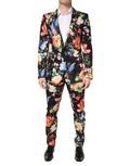 Costume deux pièces noir floral Dolce & Gabbana Martini avec veste à boutons simple boutonnage, pantalon assorti.