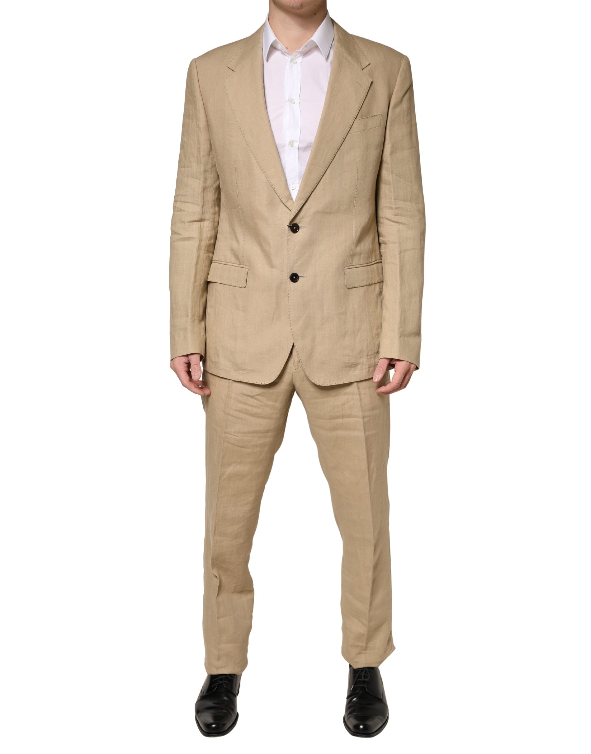 Costume formel homme Dolce & Gabbana TAORMINA beige, costume deux pièces à boutonnière simple, élégant et sophistiqué.