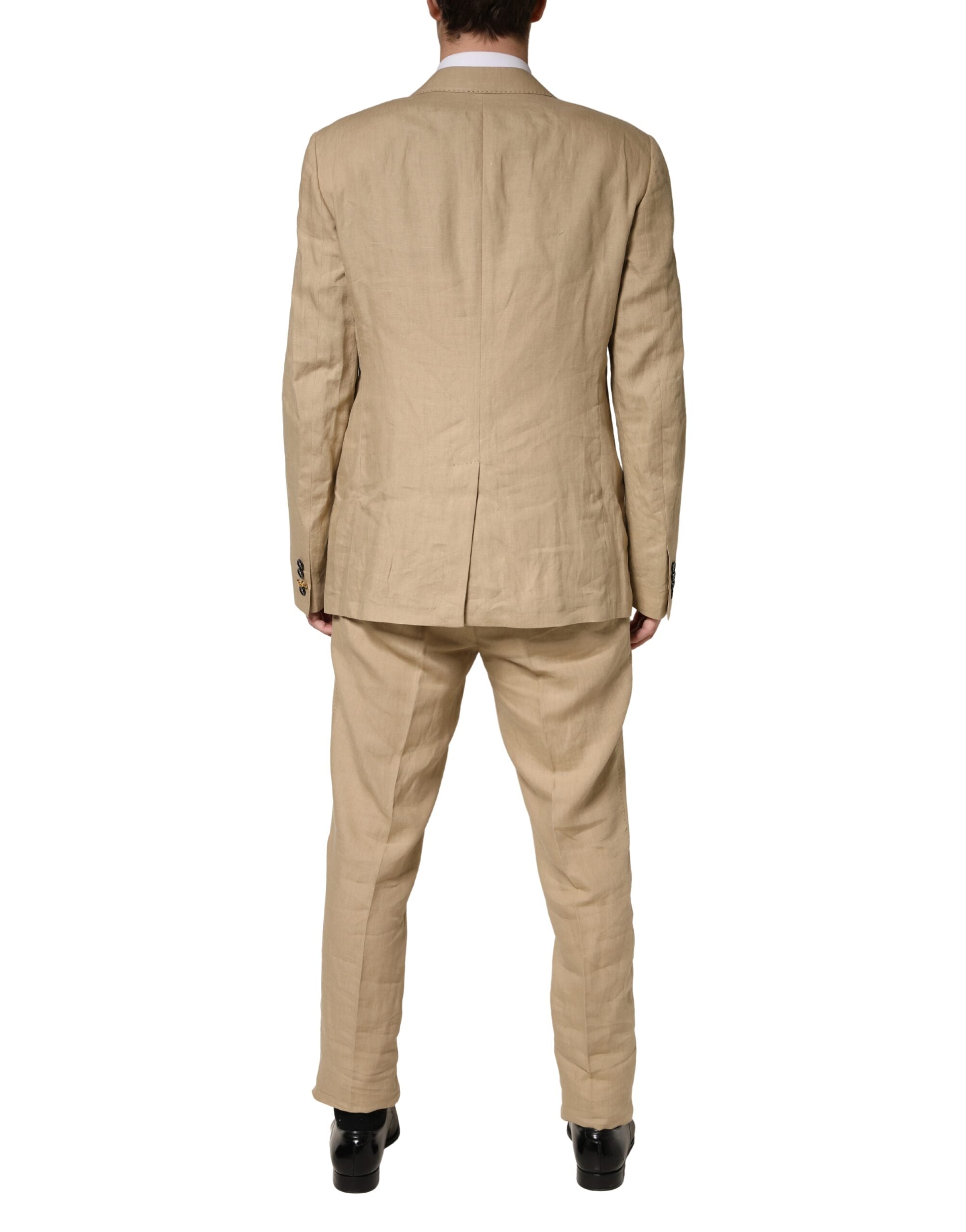 Costume formel beige Dolce & Gabbana Taormina à deux pièces avec veste à un bouton, élégant et sophistiqué.