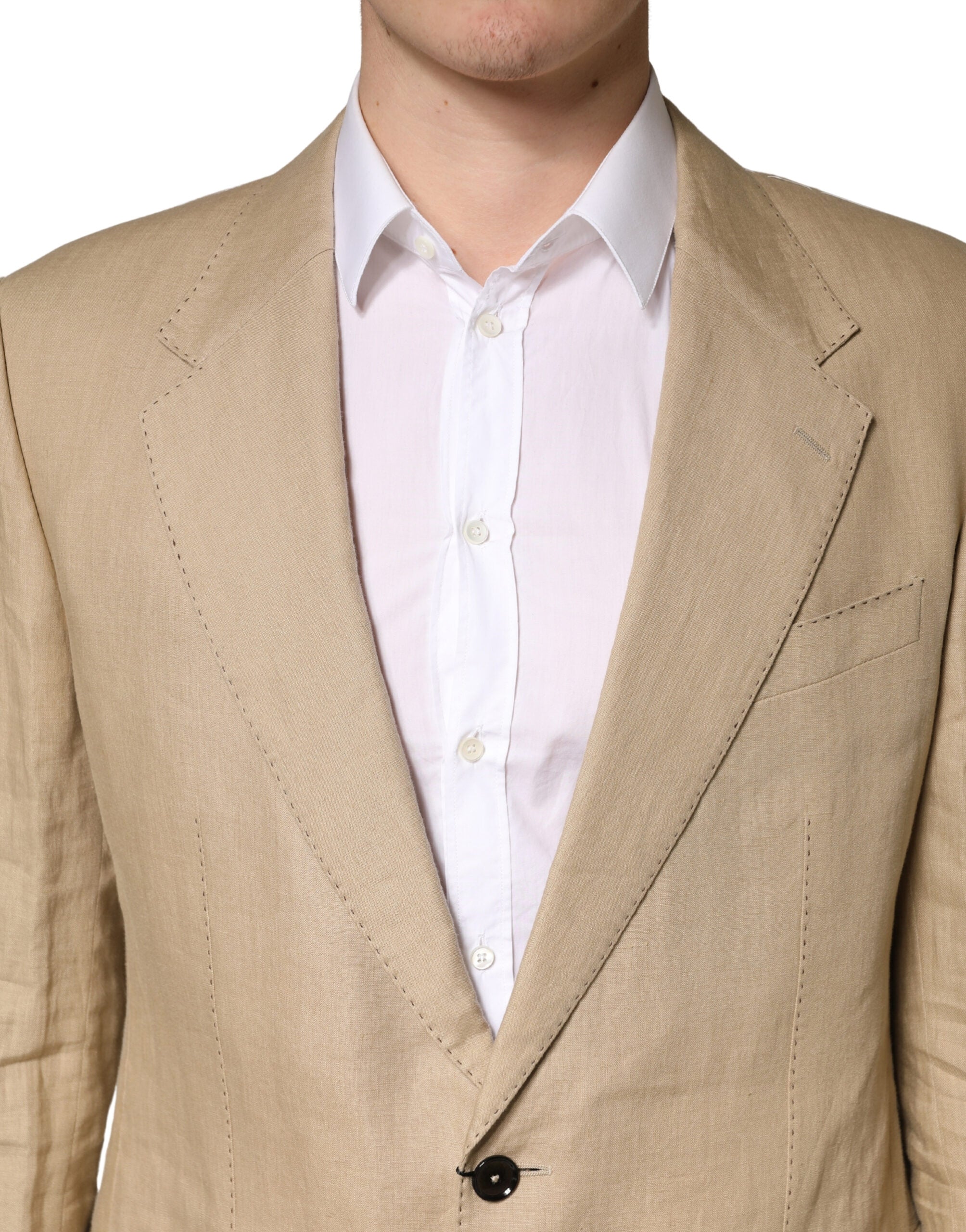 Costume homme beige Dolce & Gabbana TAORMINA en deux pièces, costume de soirée à fermeture simple, élégant et formel.