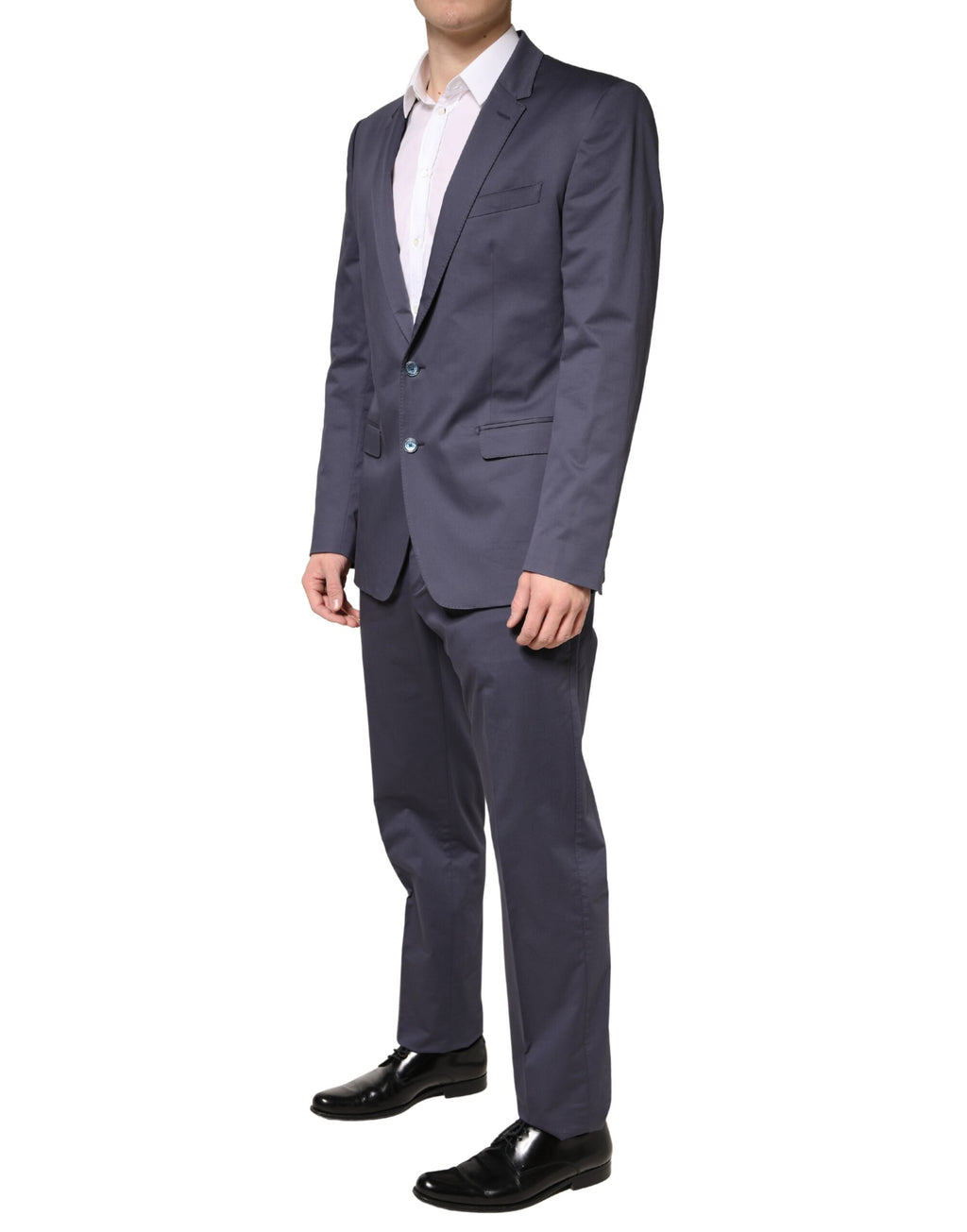Costume bleu Dolce & Gabbana à deux pièces avec veste à un bouton et pantalon, style élégant et moderne.