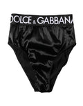Culotte haute en satin noir Dolce & Gabbana pour femmes avec logo, sous-vêtements élégants et sophistiqués.