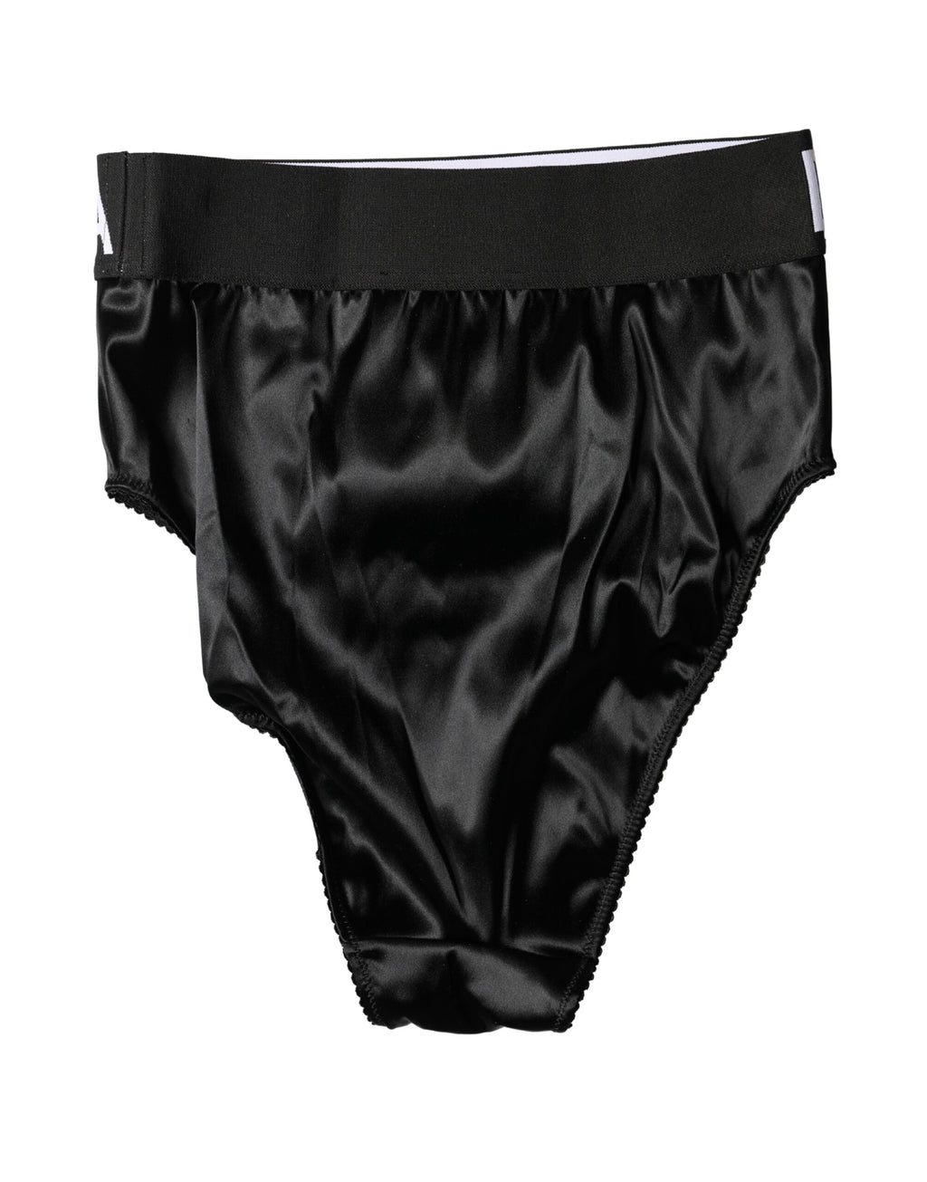 Culotte haute en satin noir de Dolce & Gabbana avec logo pour femmes, sous-vêtements élégants et confortables.
