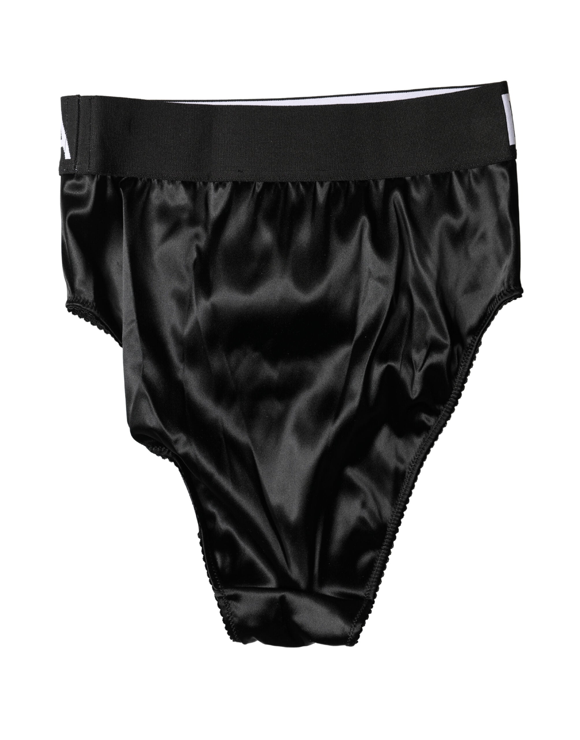 Culotte haute en satin noir de Dolce & Gabbana avec logo pour femmes, sous-vêtements élégants et confortables.