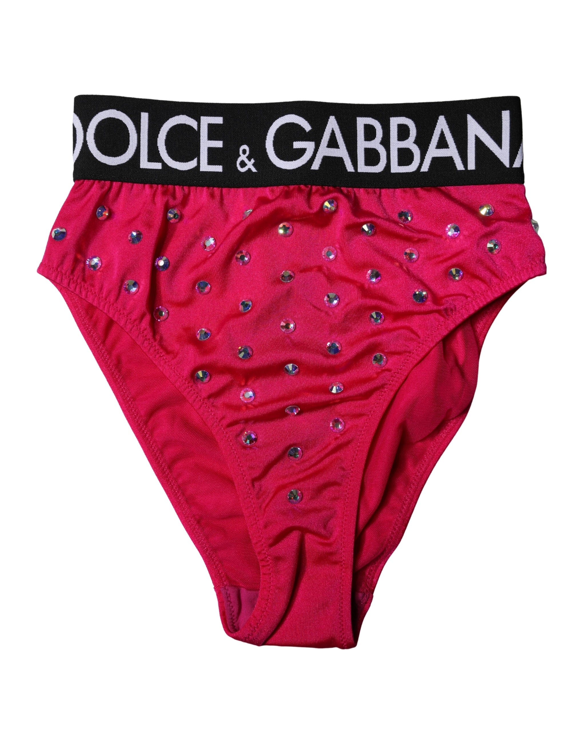 Culotte Dolce & Gabbana rose à taille haute avec embellissements et logo, sous-vêtement féminin élégant et sophistiqué.