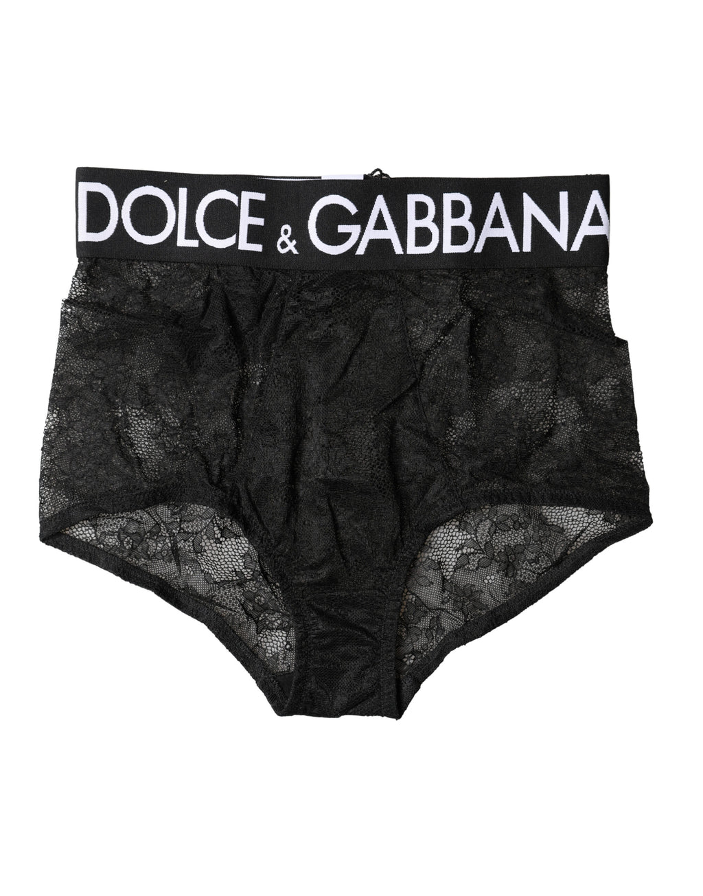 Culotte haute Dolce & Gabbana noire avec logo, sous-vêtement gainant et élégant, visible en gros plan de face.