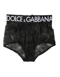 Culotte haute Dolce & Gabbana noire avec logo, sous-vêtement gainant et élégant, visible en gros plan de face.