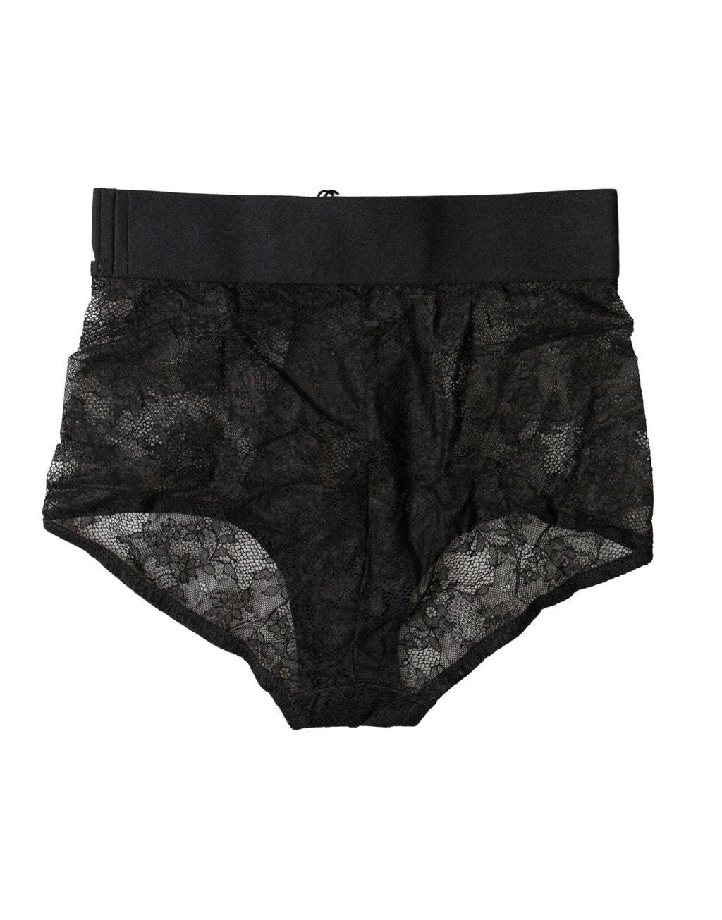 Culotte haute noire Dolce & Gabbana avec logo, taille haute, en tissu extensible, conçue pour un confort et un style élégants.
