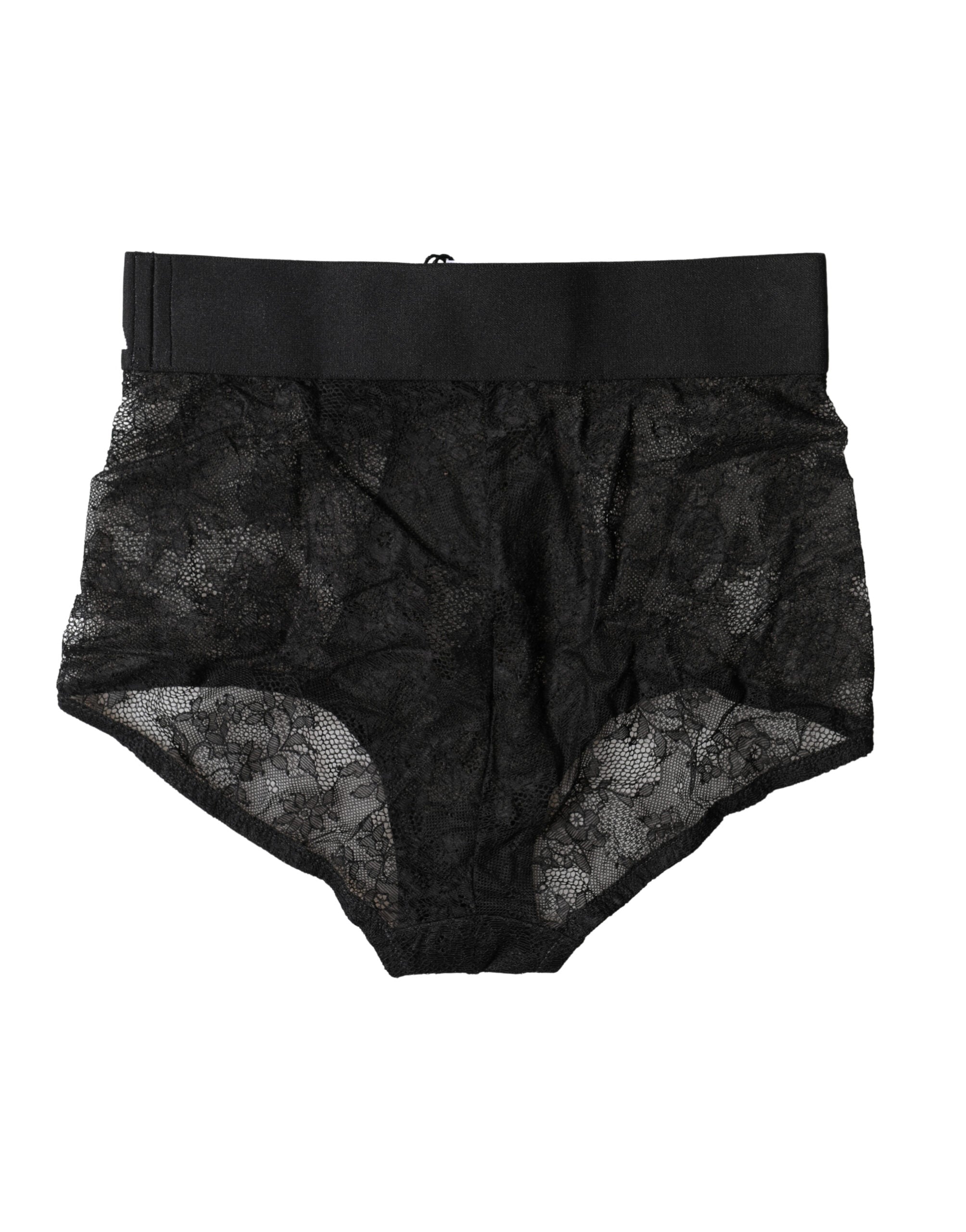 Culotte haute noire Dolce & Gabbana avec logo, taille haute, en tissu extensible, conçue pour un confort et un style élégants.