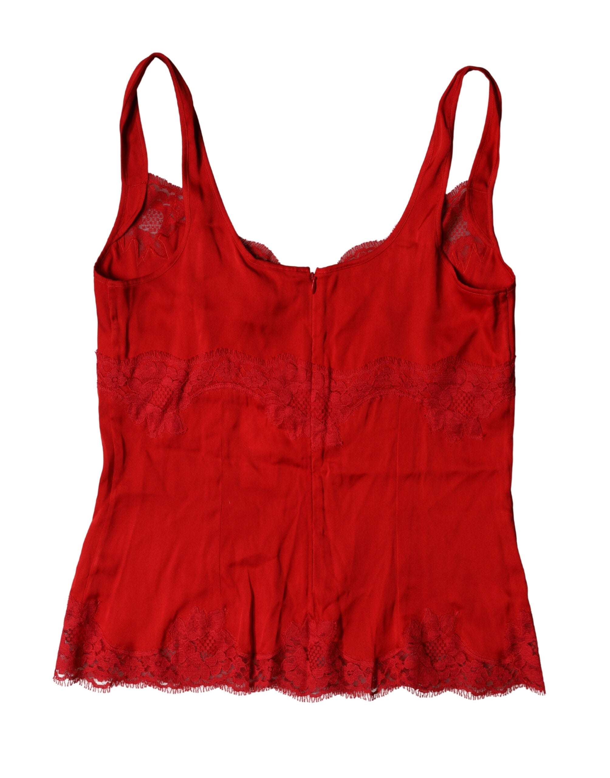 Lingerie Dolce & Gabbana en soie rouge avec dentelle florale, haut de sous-vêtements élégants et raffinés.