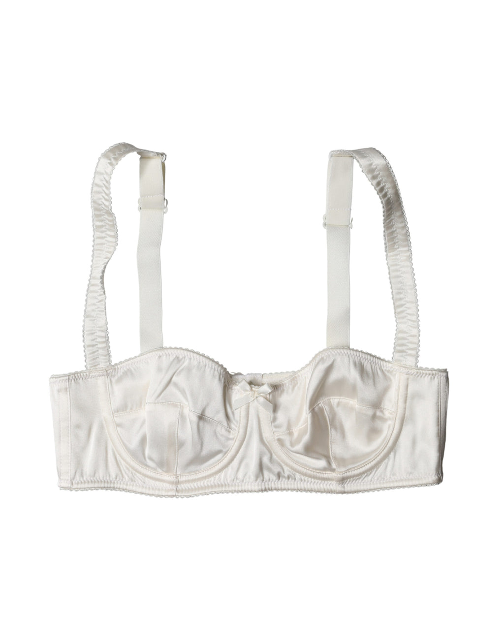 Soutien-gorge en satin de soie blanc avec armatures et légère rembourrage de la marque Dolce & Gabbana.