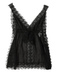 Haut de lingerie en soie noire Dolce & Gabbana avec dentelle florale, élégant et féminin, visible en détail.