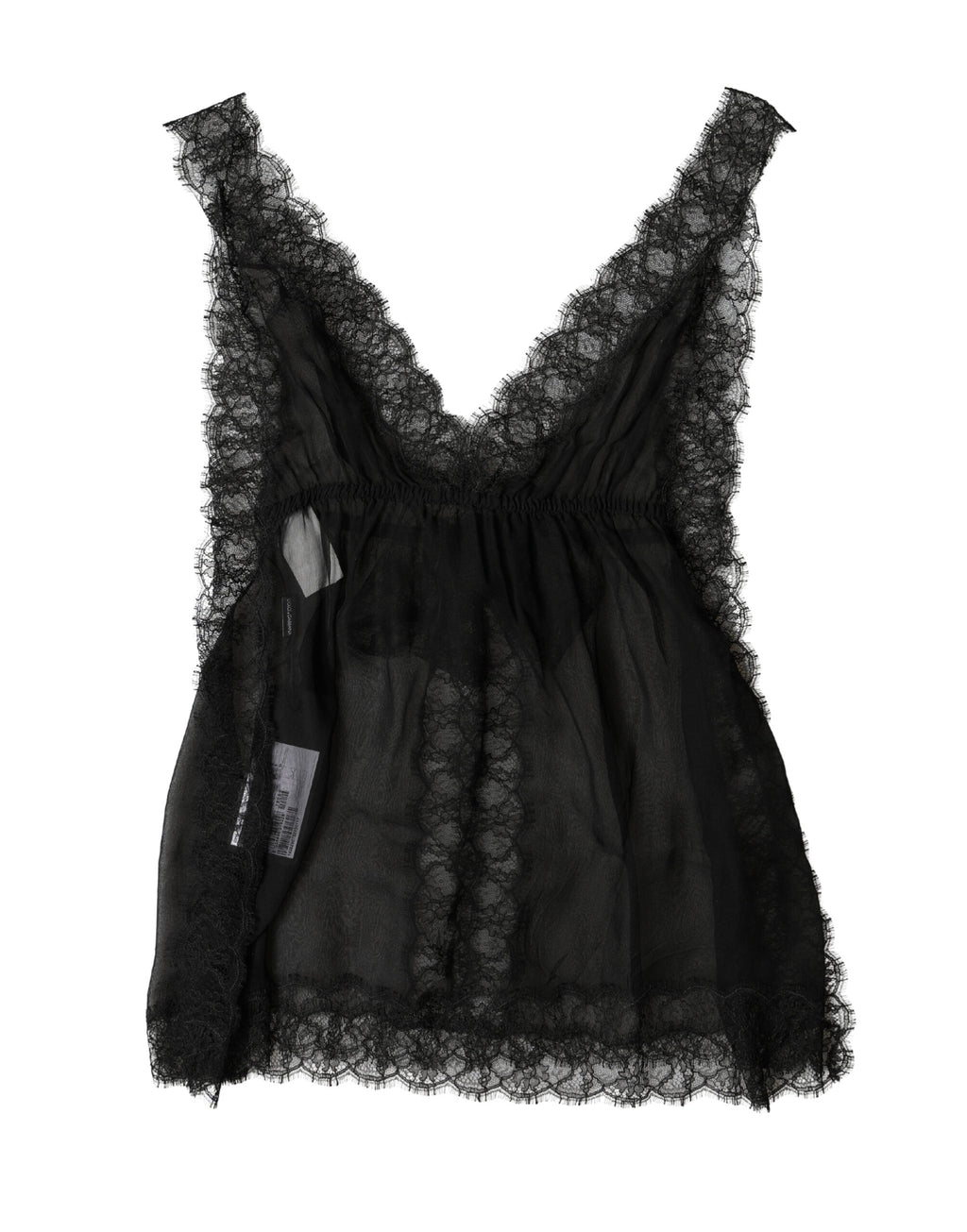 Haut de lingerie en soie noire Dolce & Gabbana avec broderies florales en dentelle, ajusté et élégant.