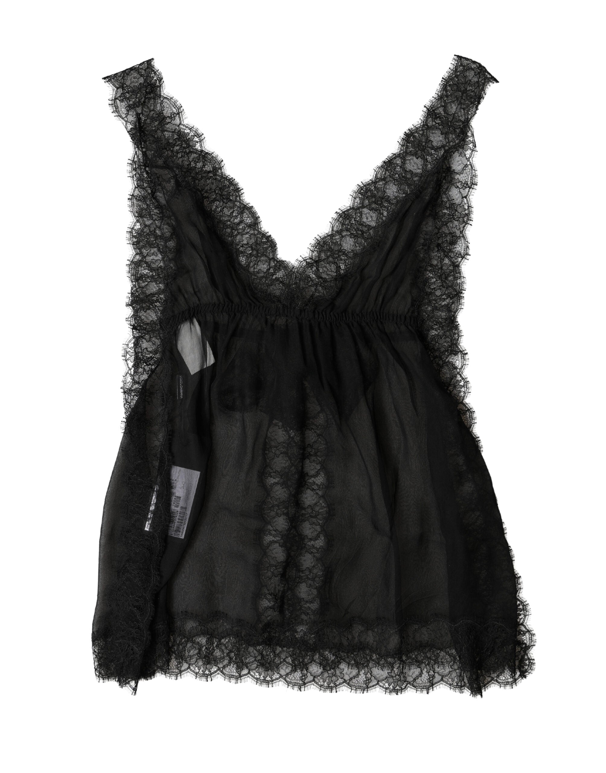 Haut de lingerie en soie noire Dolce & Gabbana avec broderies florales en dentelle, ajusté et élégant.
